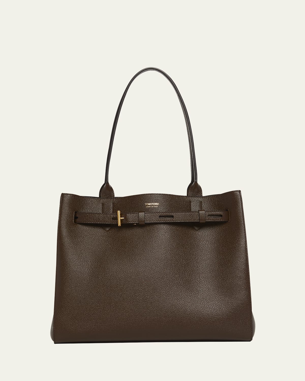 Tom Ford Audrey Medium Tote Bag In Grain Leather In Dark Khaki
