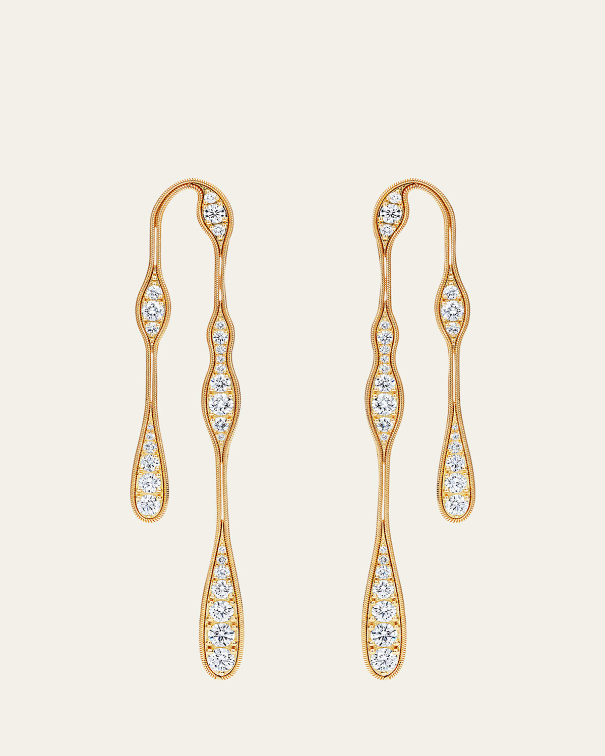 18K Yellow Gold Fluid Diamonds Doubled Earrings