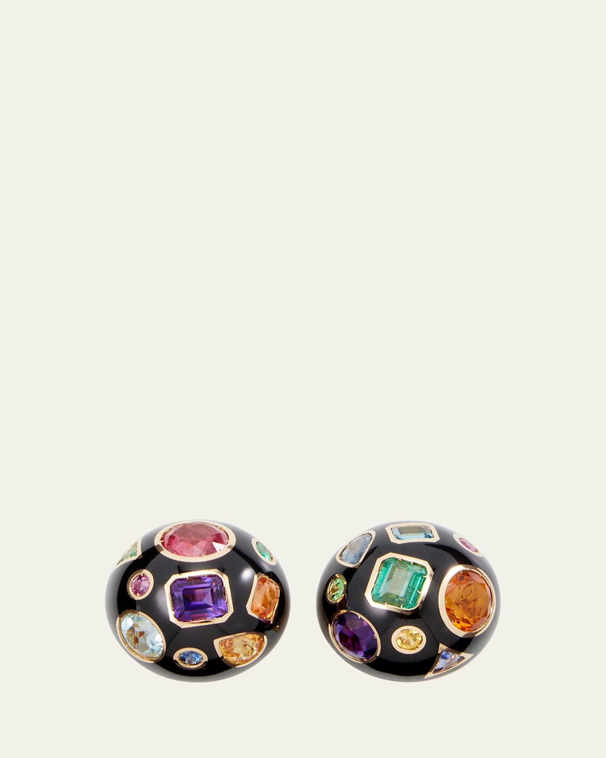 Fulco Black Enamel Precious and Semi-Precious Earclips