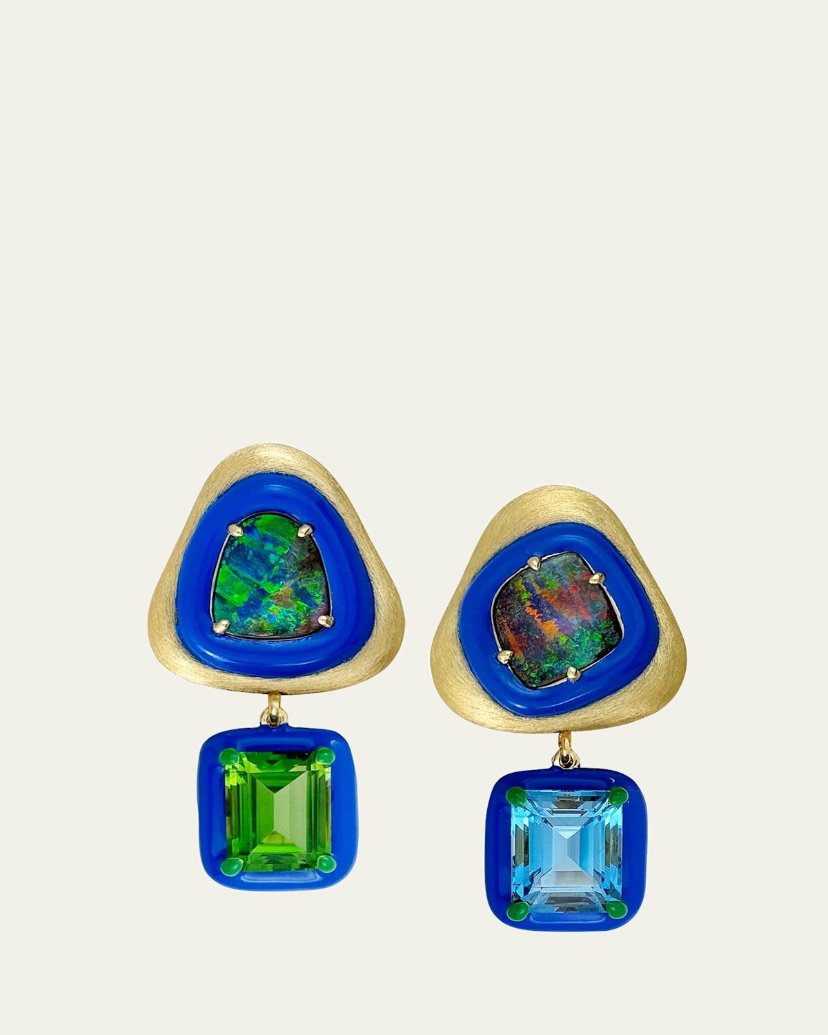 18K Gold Multi-Stone Opal Drop Earrings