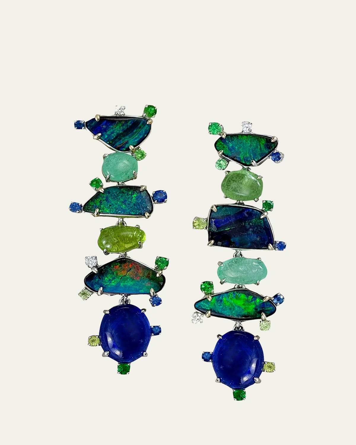 18K White Gold Multi-Stone Totem Earrings with Diamonds