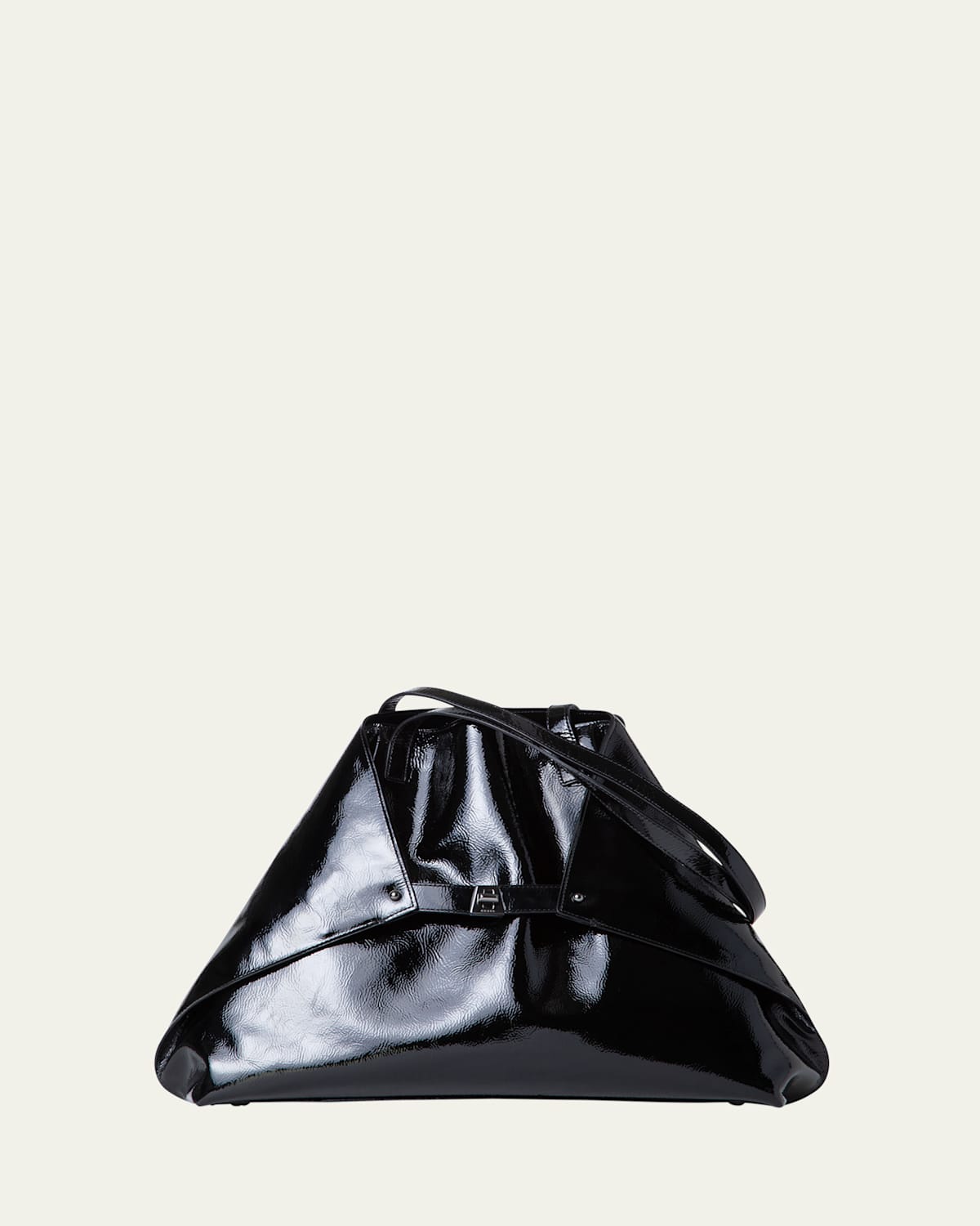 Akris Ai Medium Lacquered Leather Tote Bag In Black