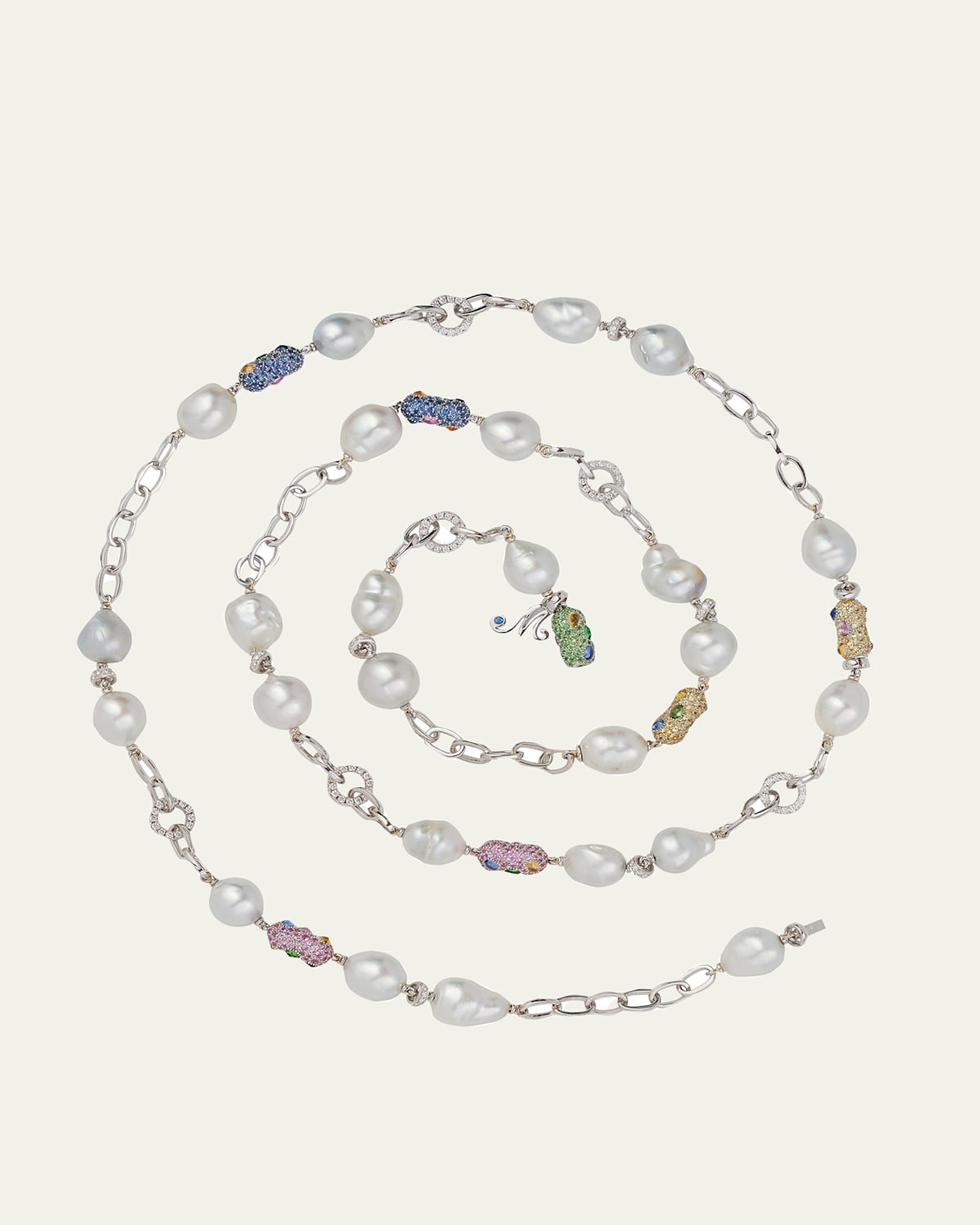 18K White Gold South Sea Pearl Multi-Stone Necklace