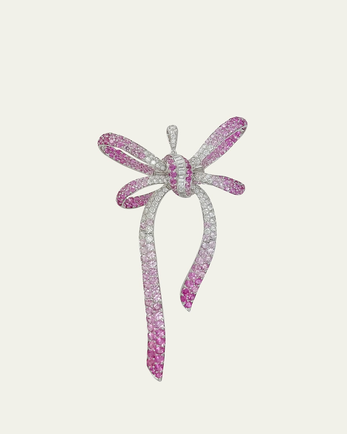 18K White Gold, Pink Sapphire and Diamond Bow Pendant