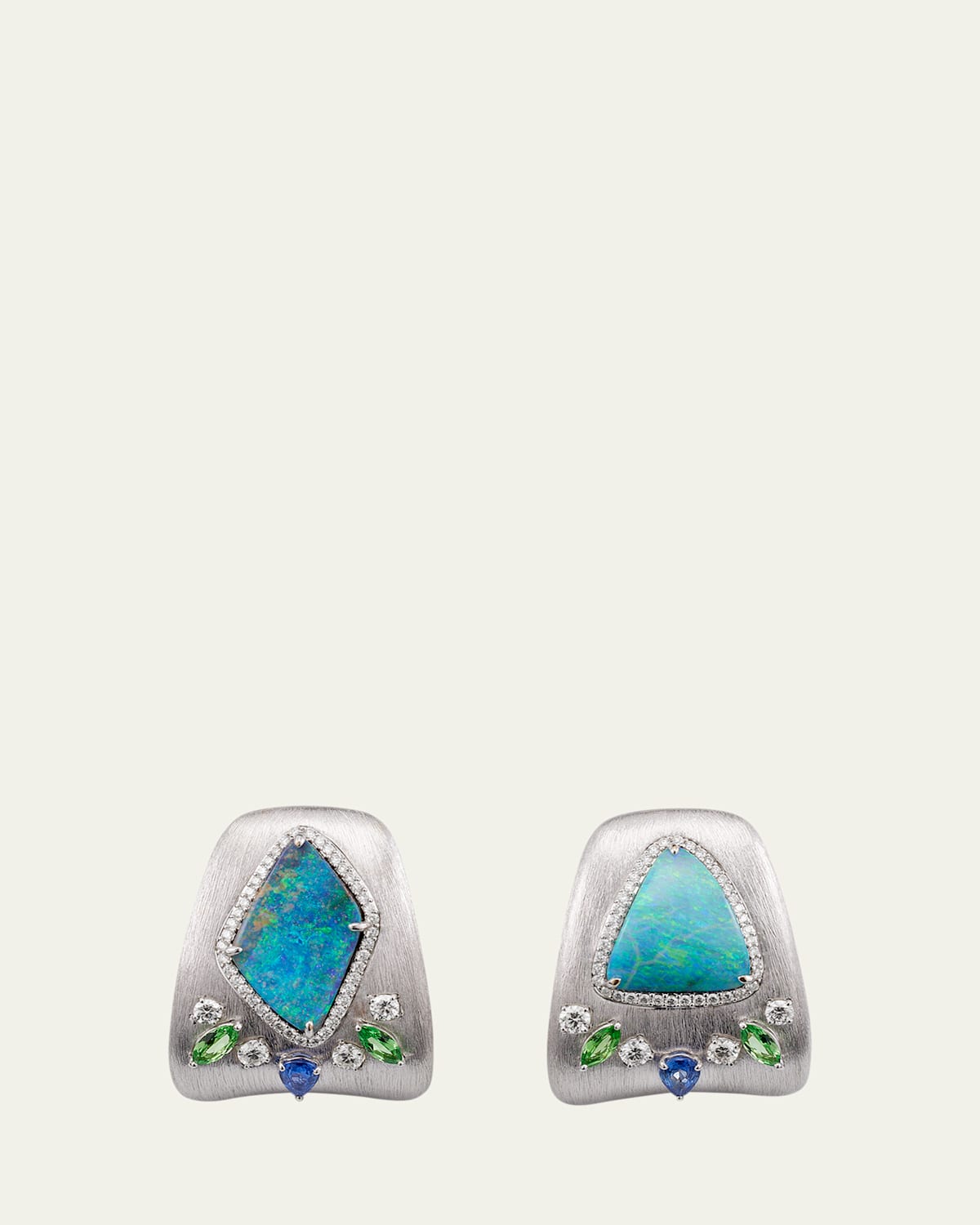 18K White Gold Opal and Diamond Earrings