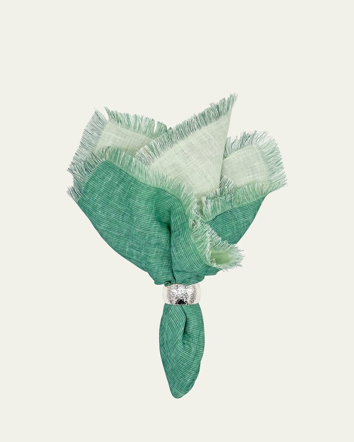 Tina Chen Designs Green Double-sided Shadow Fringe Napkin In Forest Green Key Lime
