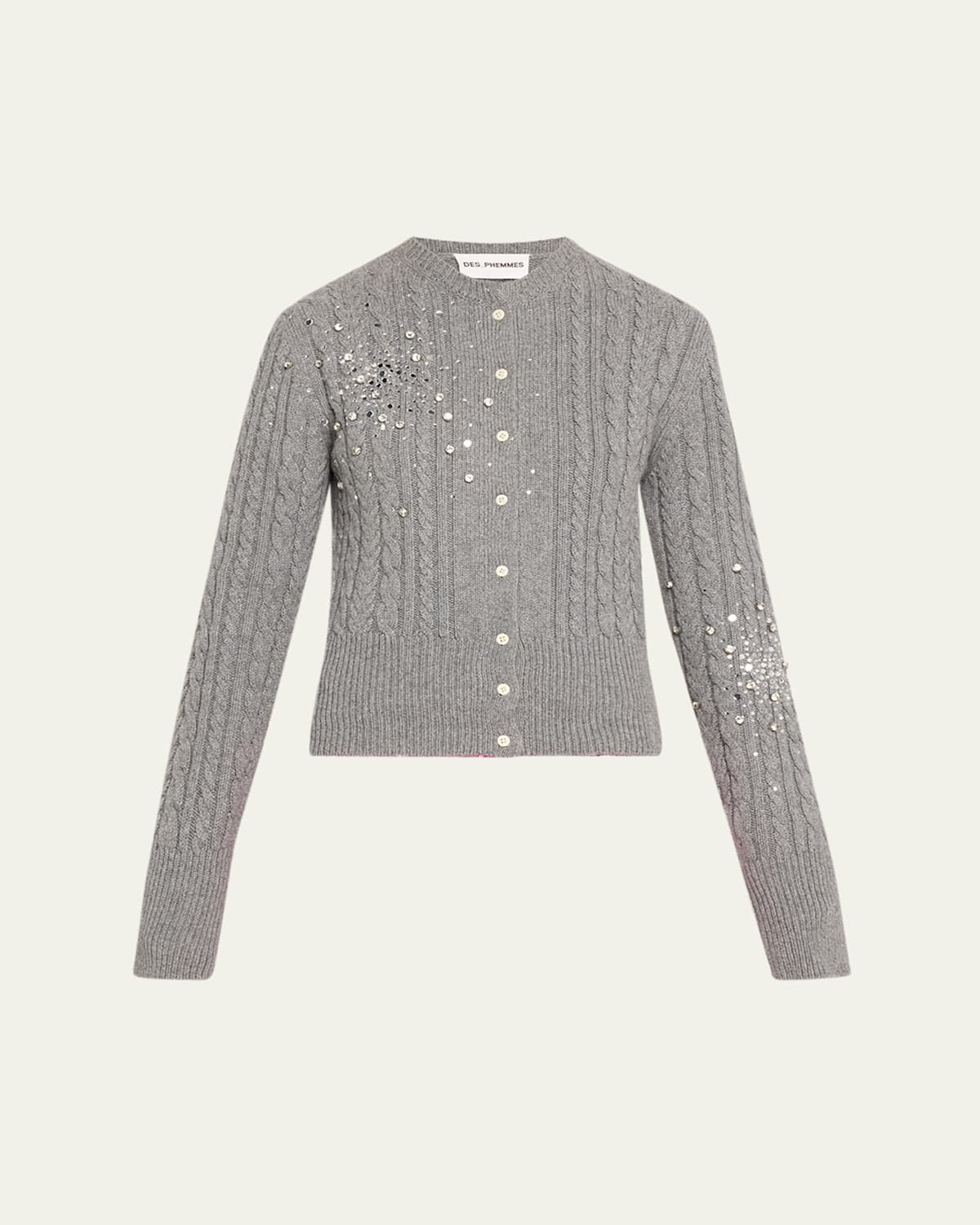 Embroidered Cable-Knit Cardigan
