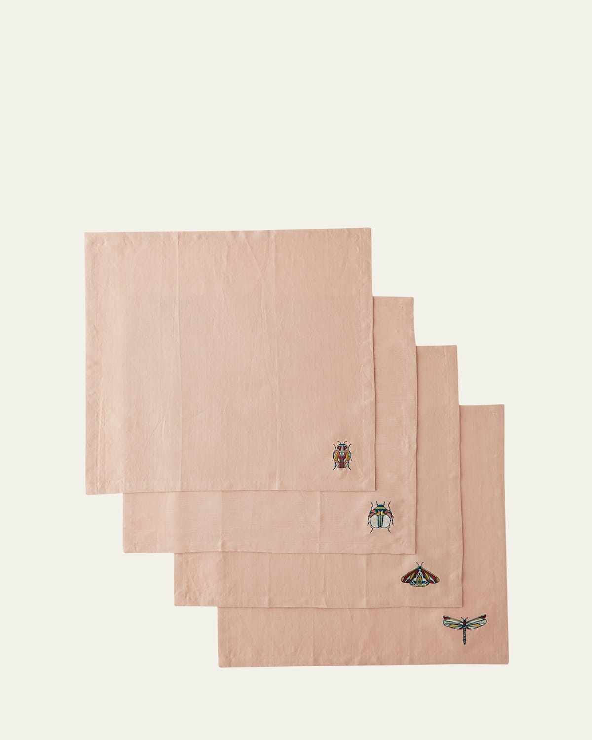 Le Reve D'anfu Assorted Bug Motif Linen Napkins, Set Of 4 In Dusty Pink