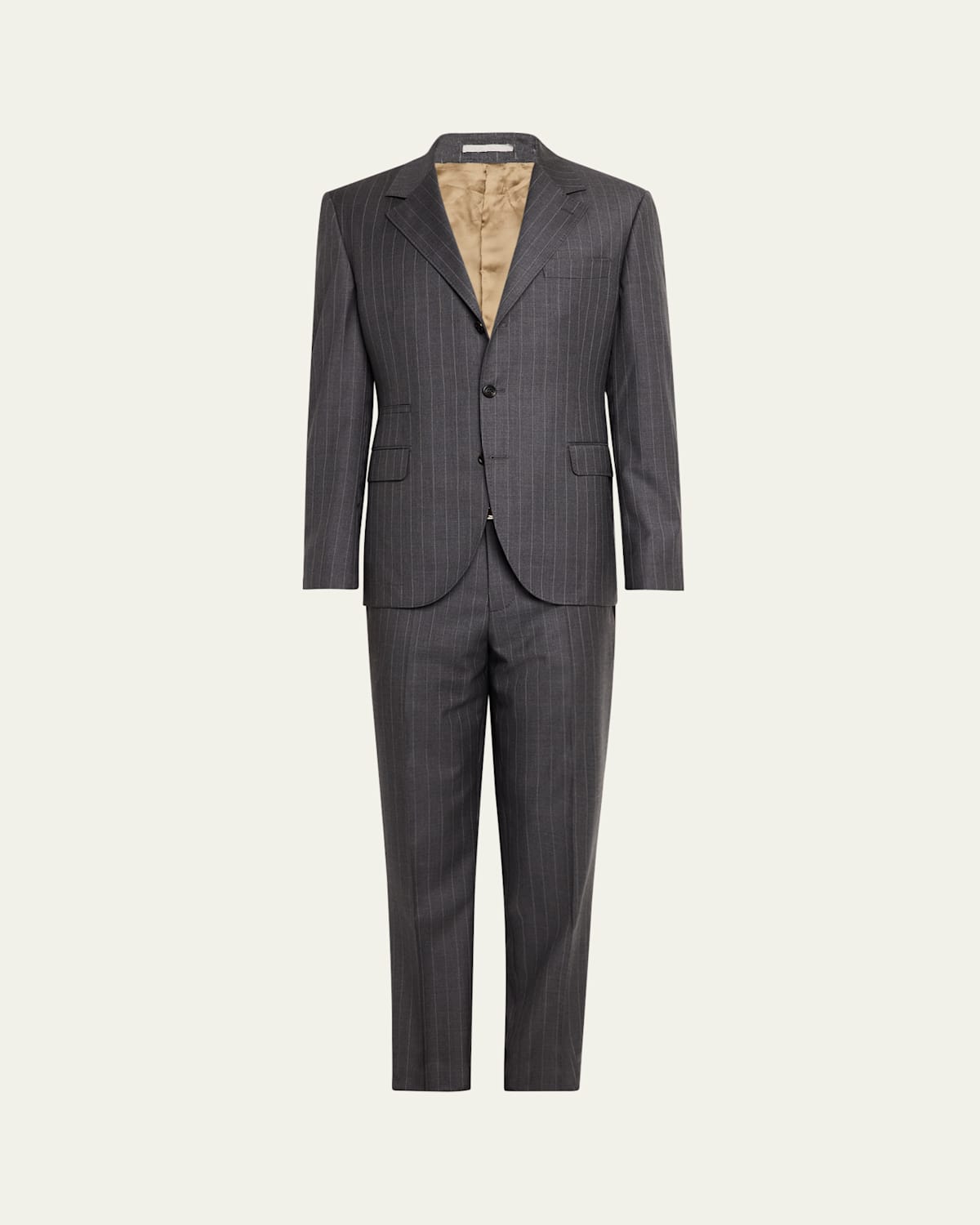 Brunello Cucinelli Men's 150s Wool Pinstripe Suit In C001 Grigio Medio