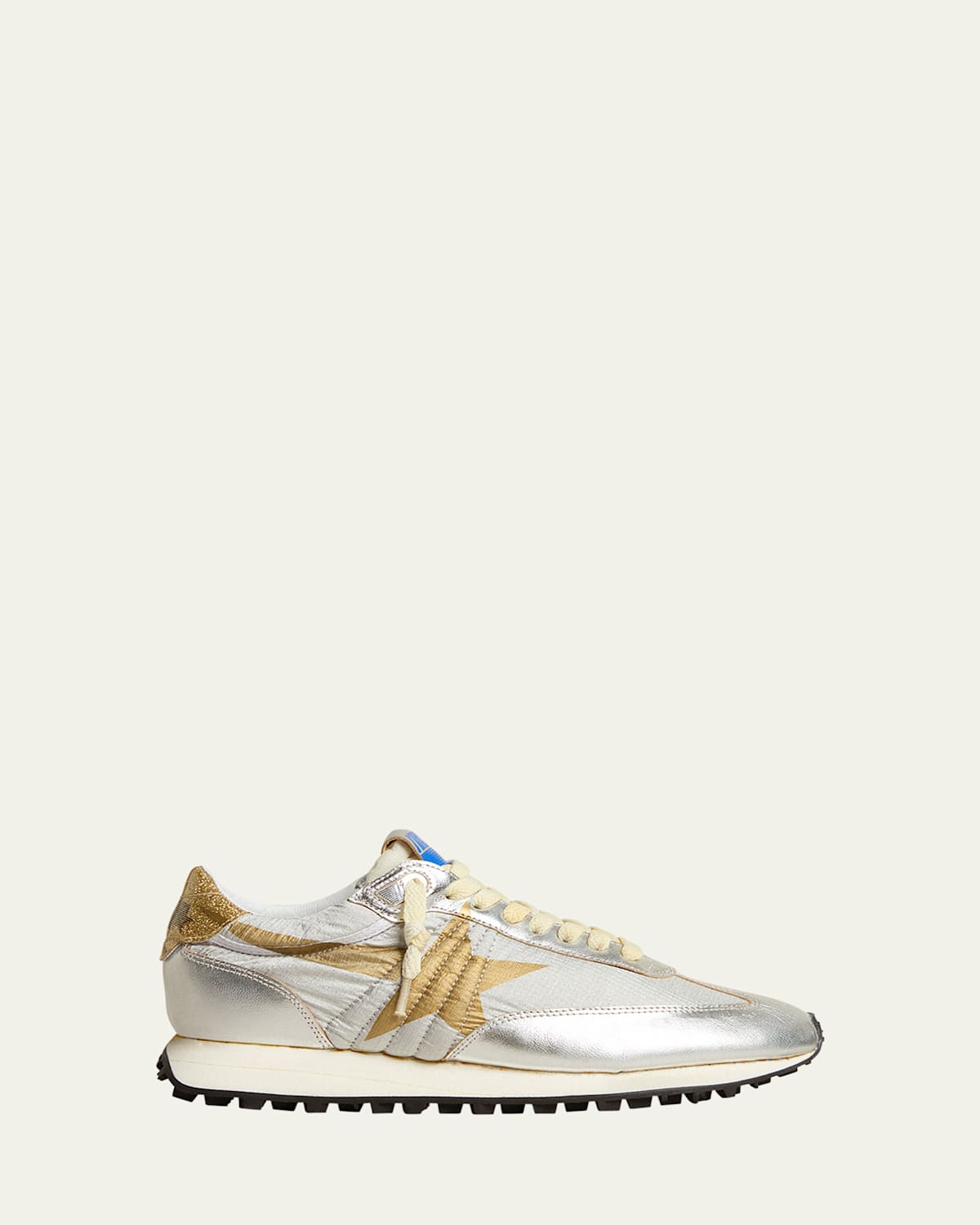 Golden Goose Running Marathon Sneakers In Silver Leather And Fabric In Metallic
