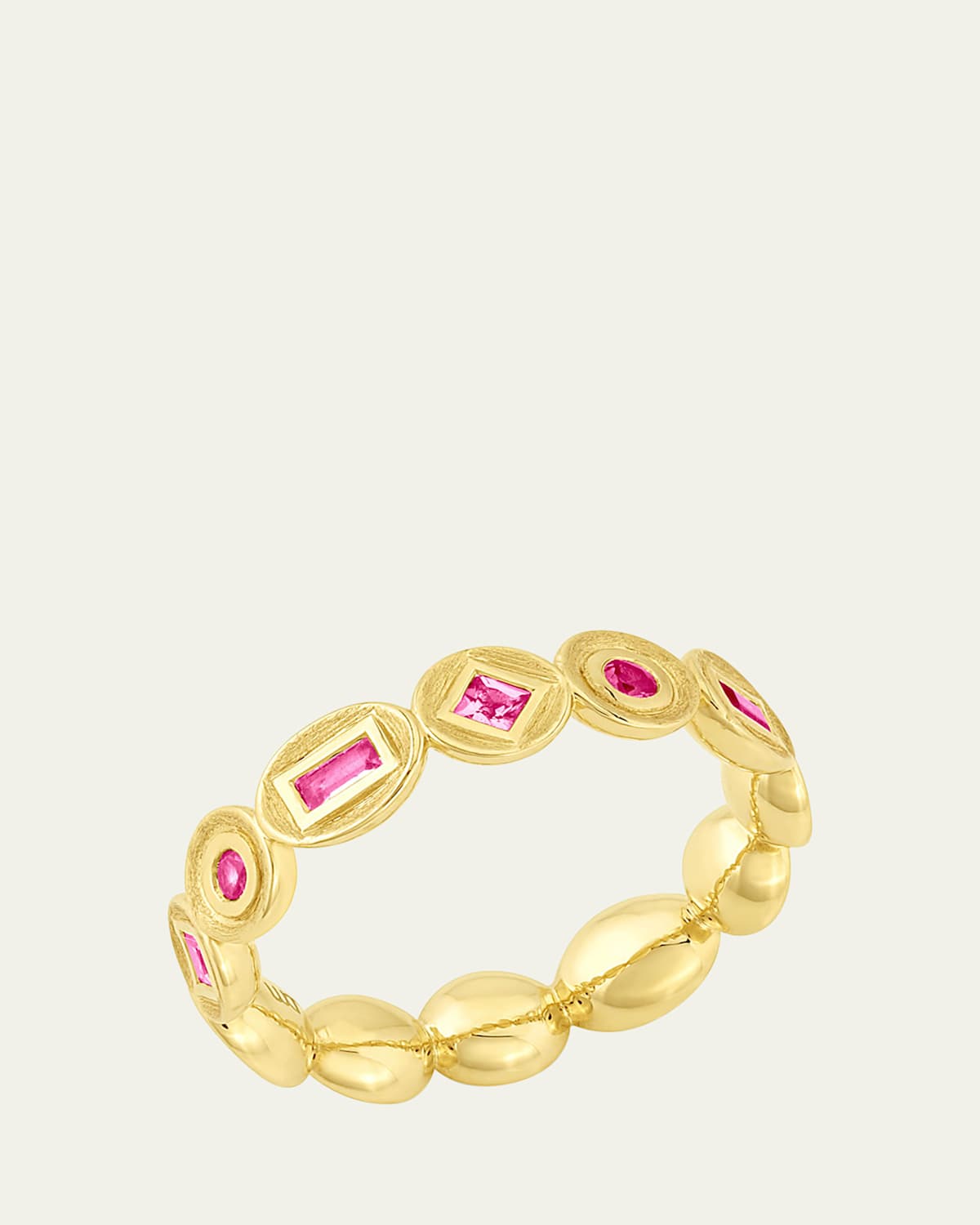 18K Gold Bezel Pink Sapphire Eternity Ring, Size 7