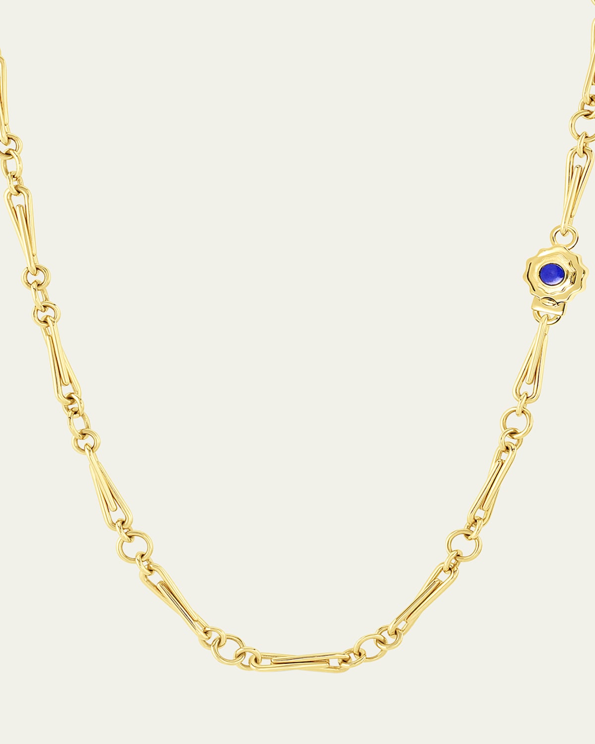 18K Gold Barley Corn Chain Necklace with Lapis Inlay Clasp