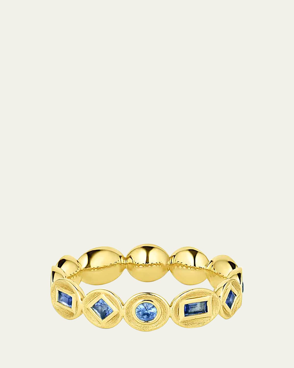 18K Gold Bezel Blue Sapphire Eternity Ring, Size 7