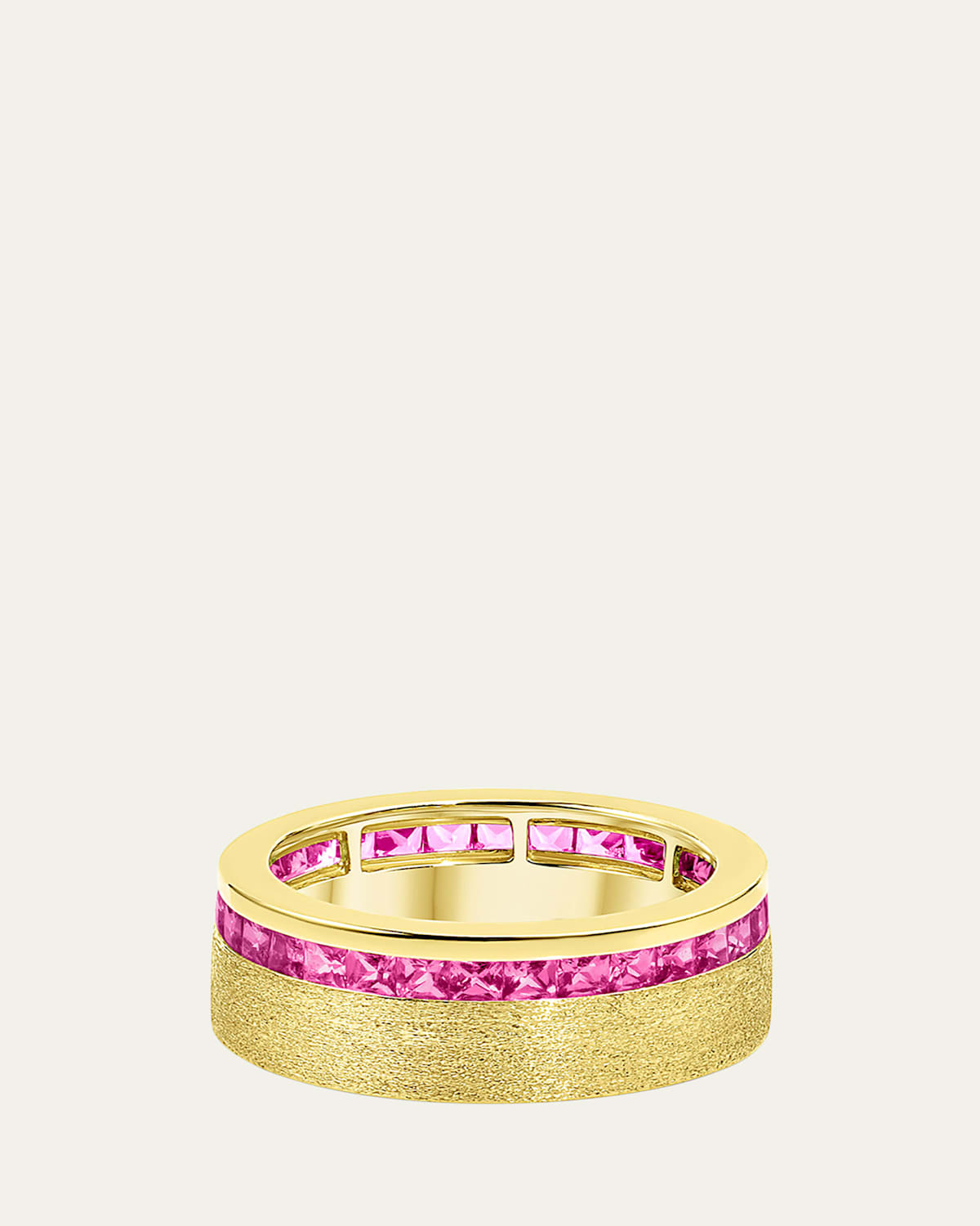 18K Gold Channel-Set Pink Sapphire Band Ring, Size 7