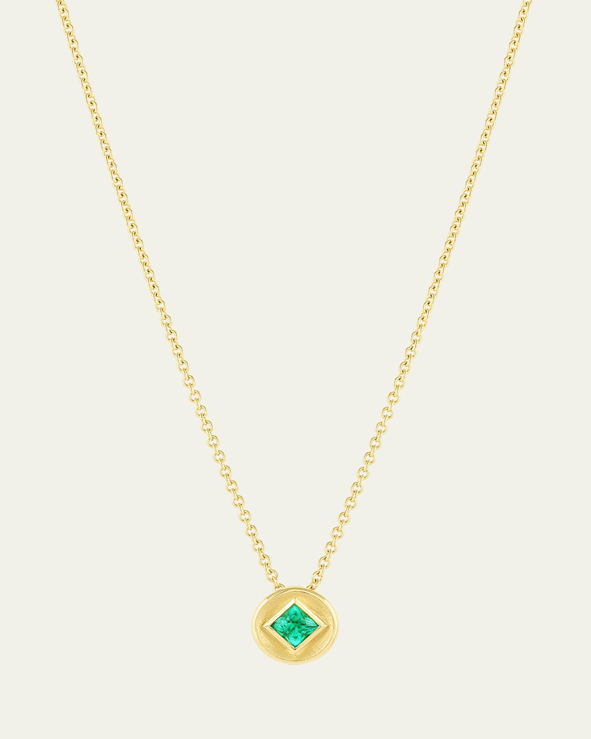 Jennifer DeMoro 18K Gold Stardust Round Necklace with Emerald, 16-18"L