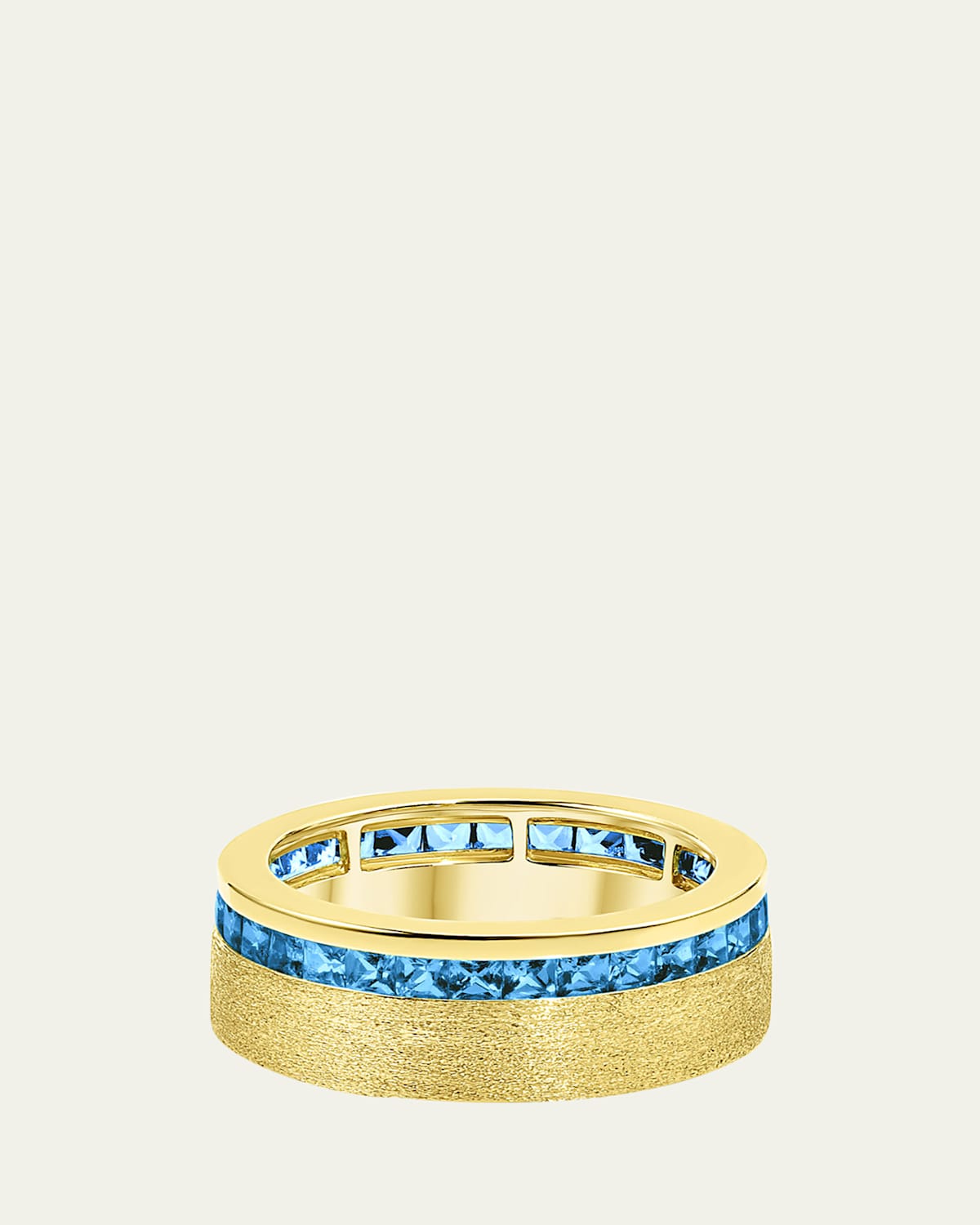 18K Gold Channel-Set Blue Topaz Band Ring, Size 7