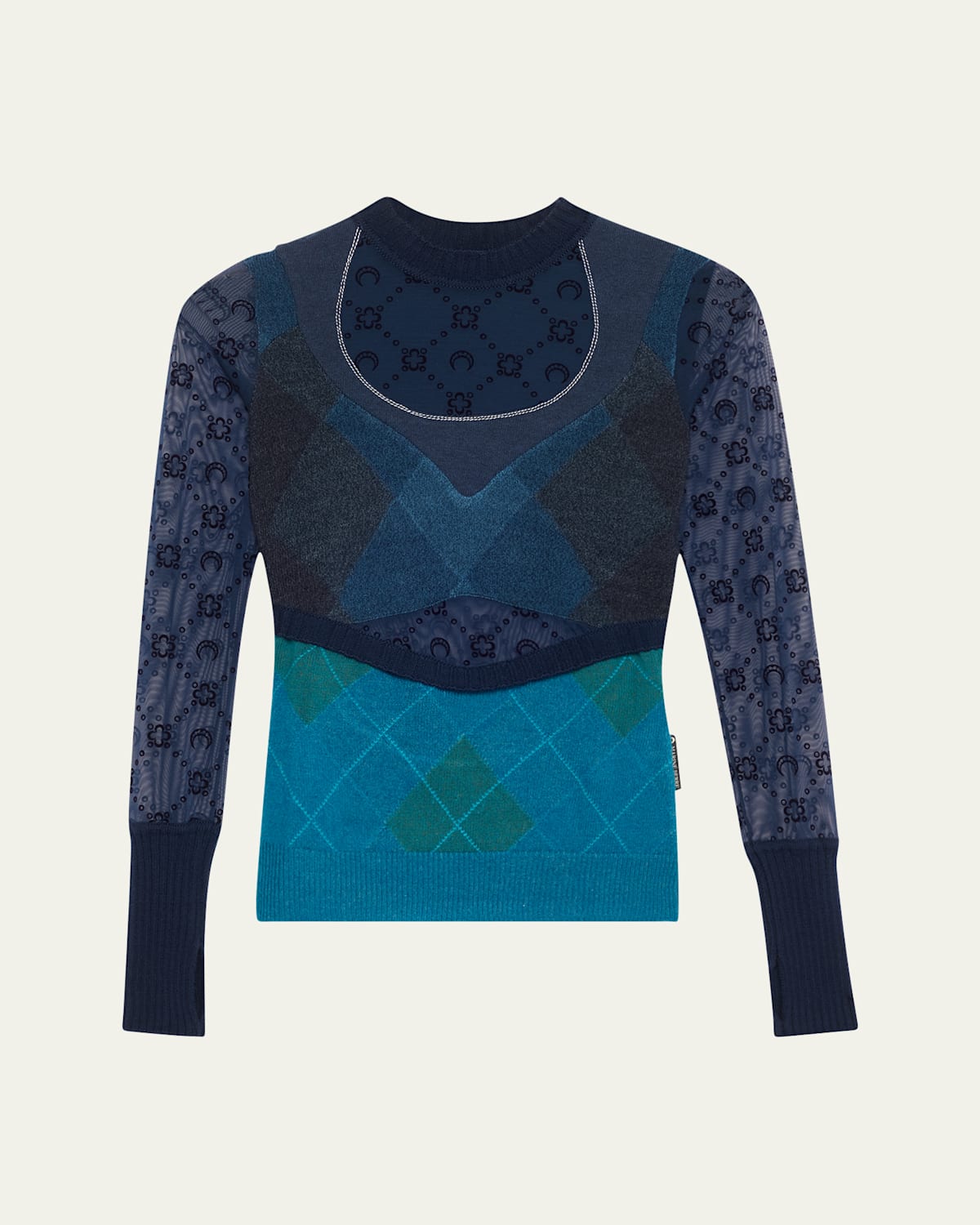 Mixed-Media Argyle Knit Cutout Sweater