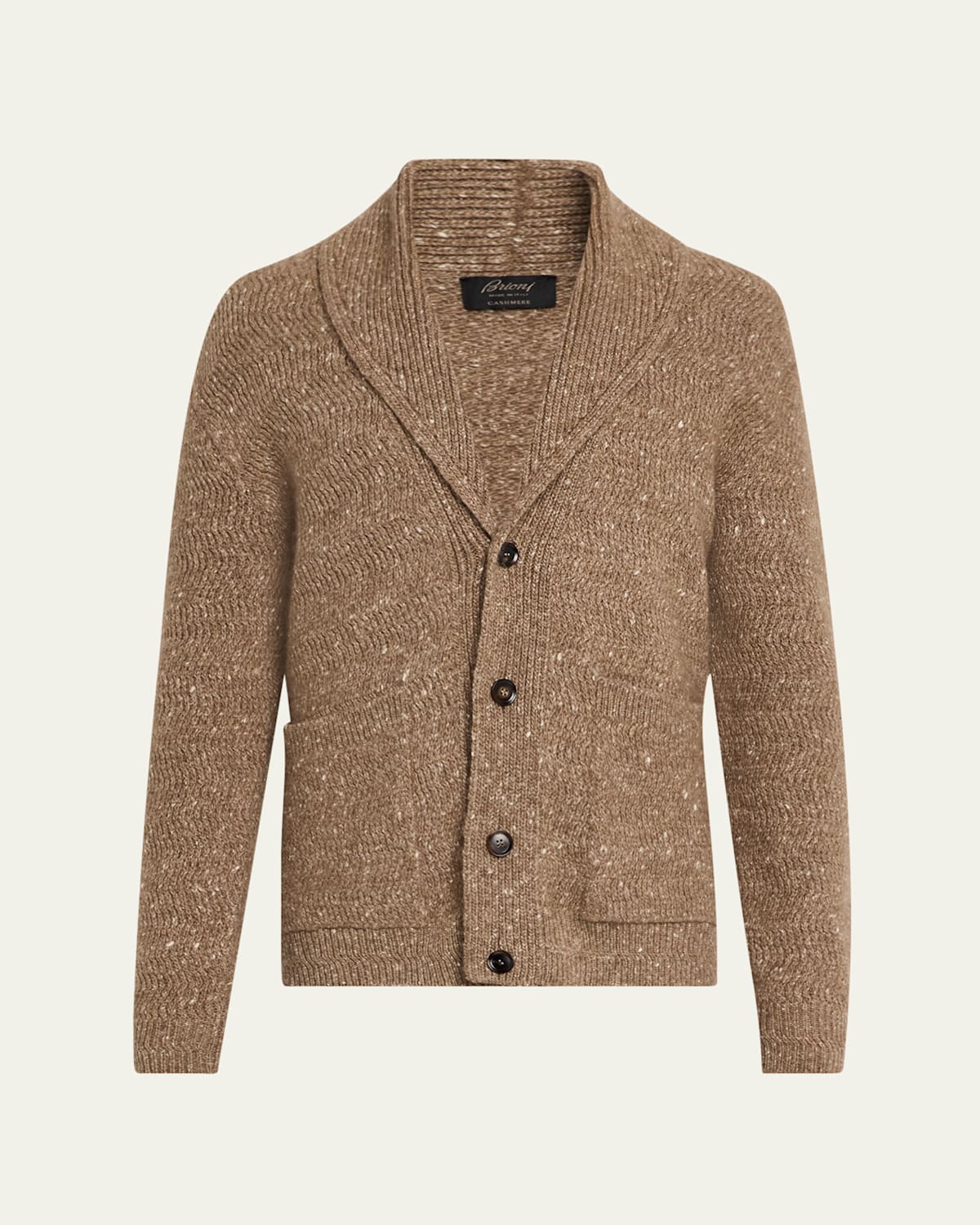 Brioni Shawl Collar Textured Knit Cardigan With Pockets In Beige