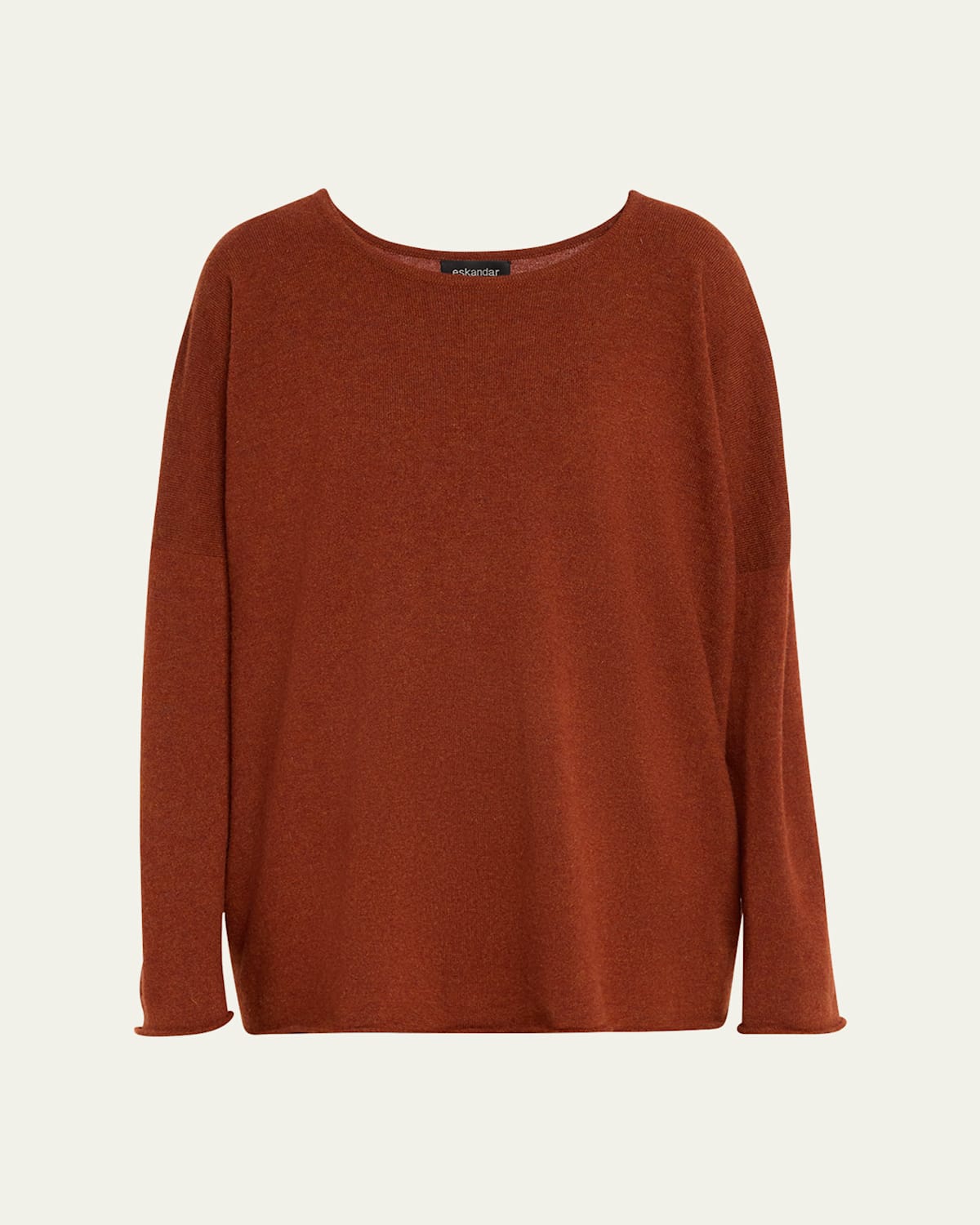 Slim-Sleeve Raw Edge Bateau-Neck Sweater (Mid Plus Length)