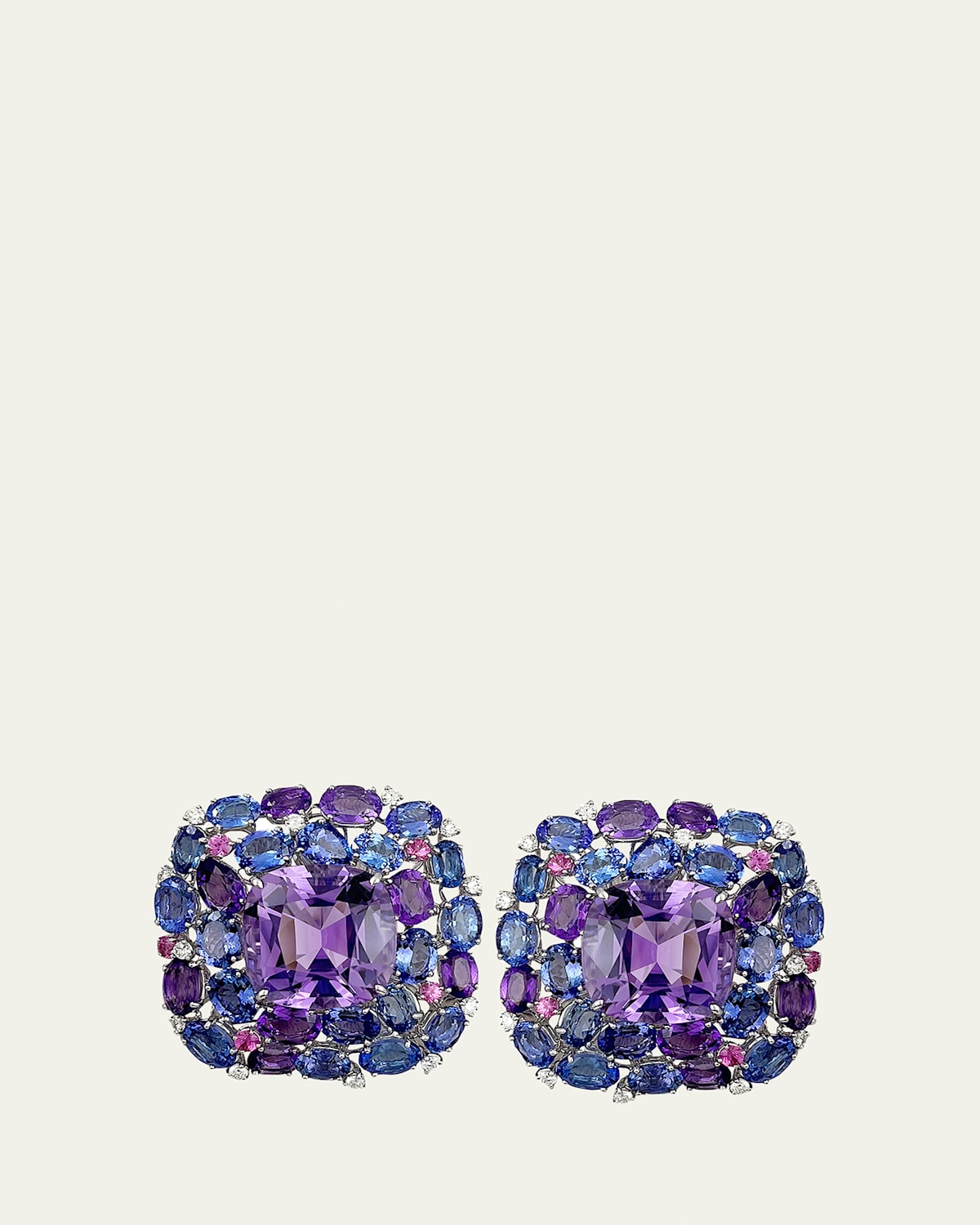 18K White Gold Amethyst and Diamond Earrings