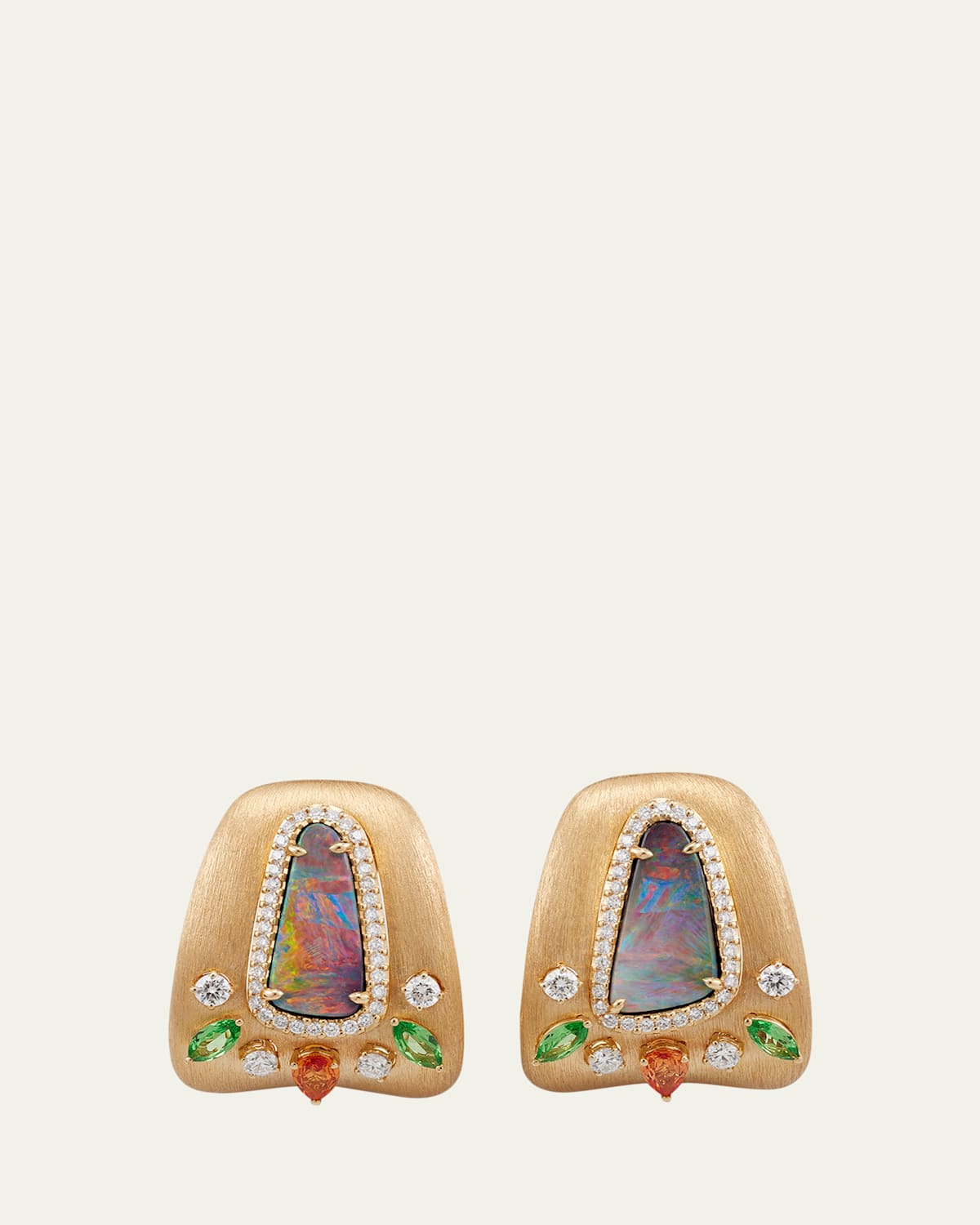 18K Gold Brushed Opal Earrings with Diamonds