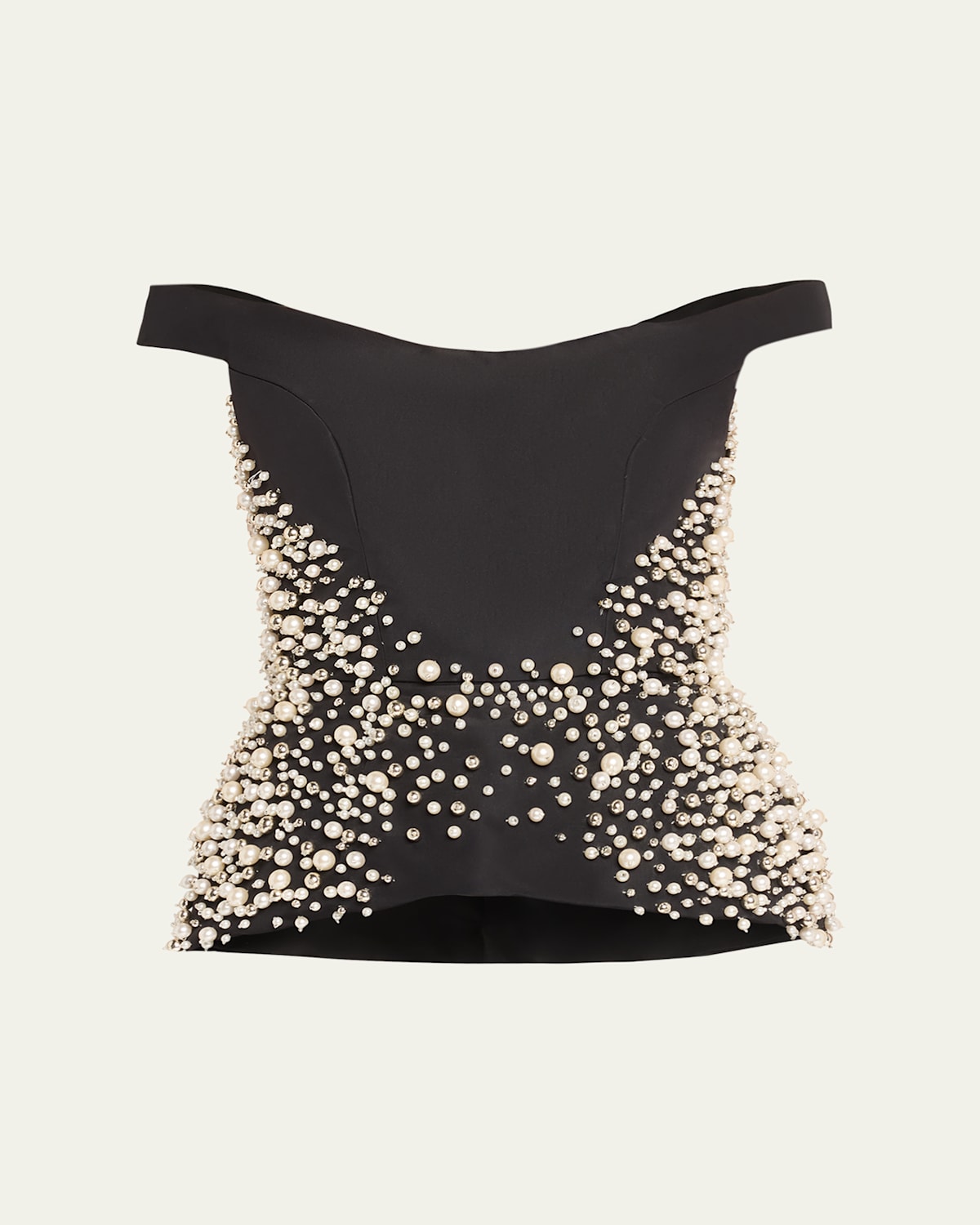Off-Shoulder Pearl Embroidered Silk Peplum Top