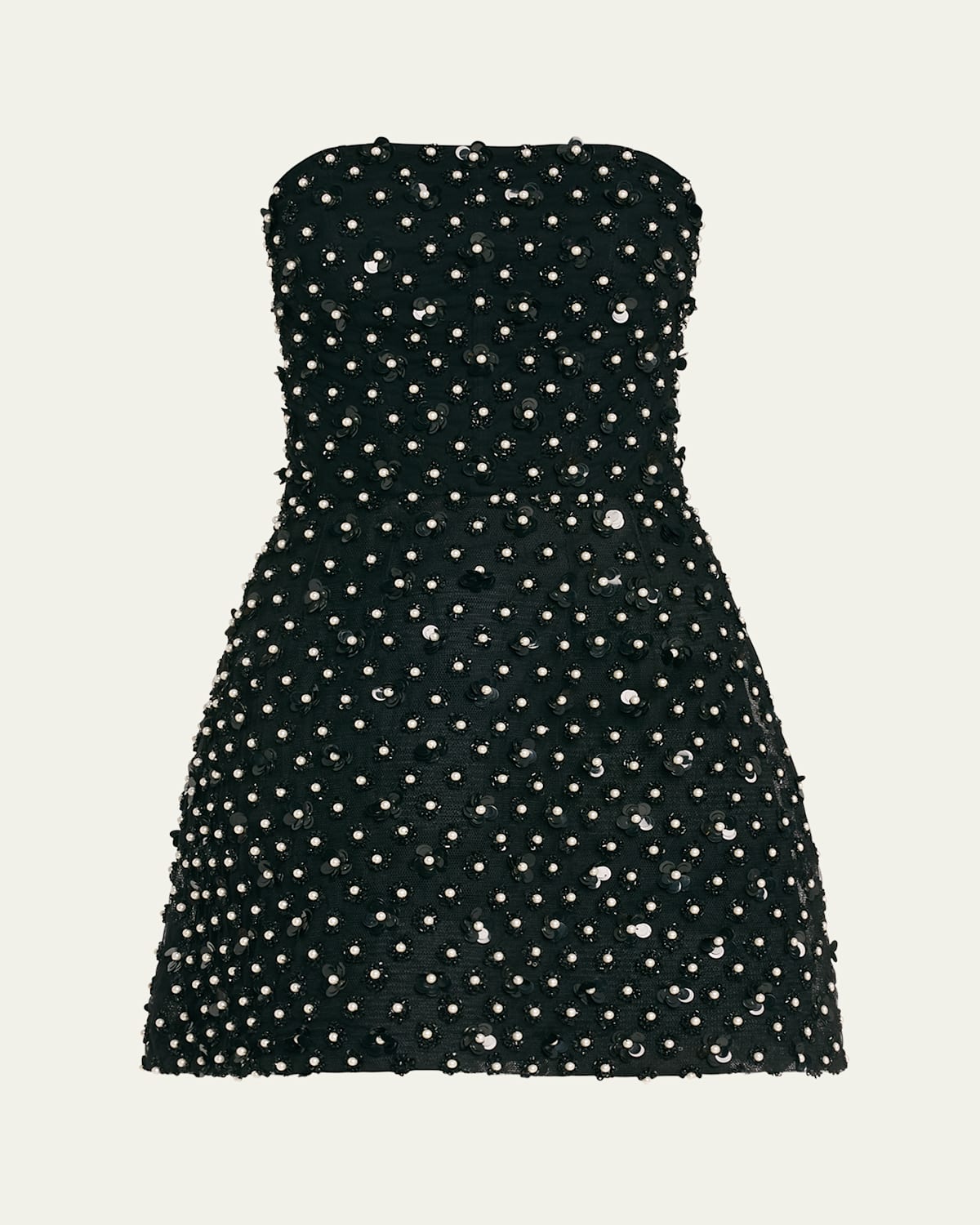 Sequined Pearly Strapless Structured Mini Dress