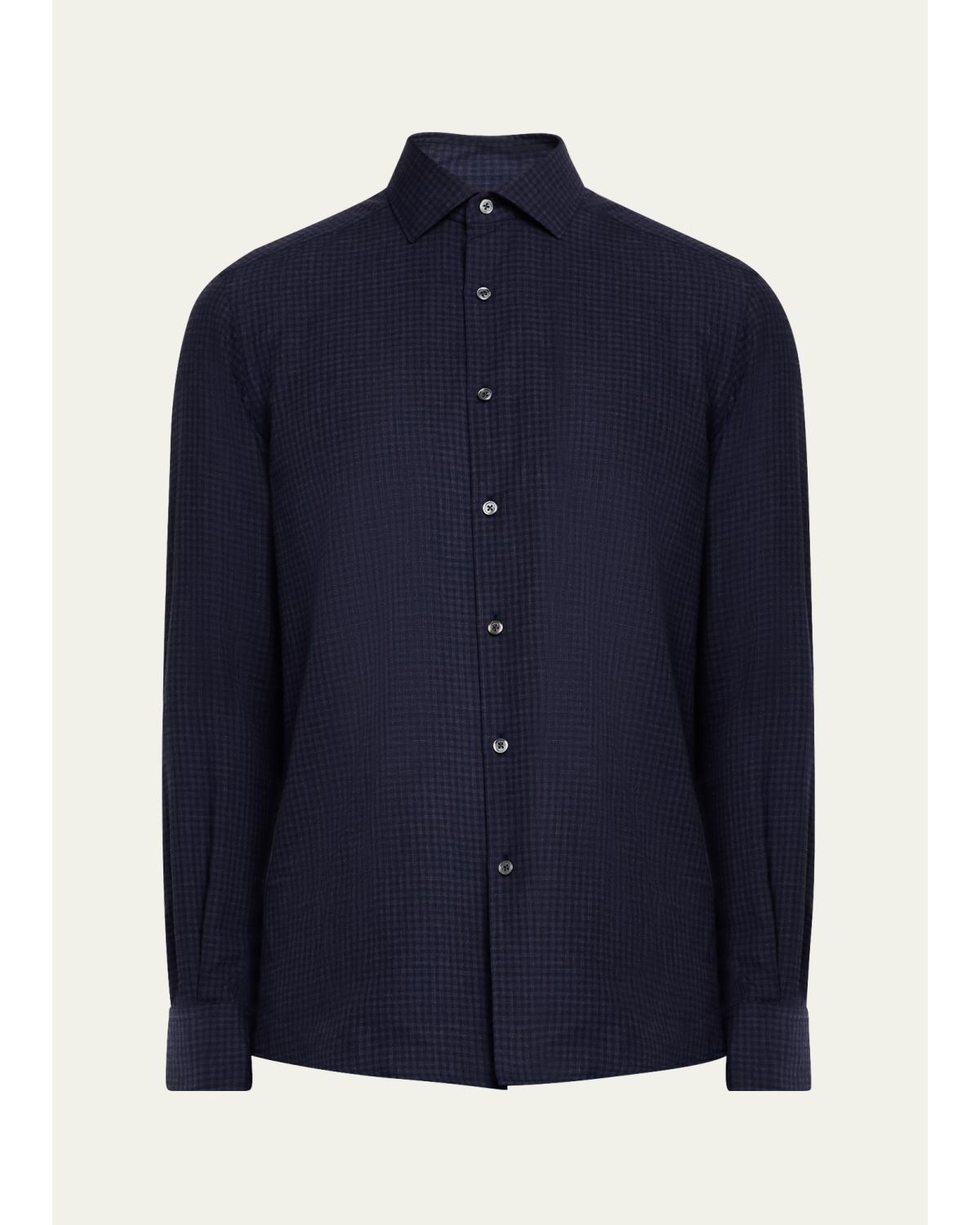 Men'S Cotton And Cashmere Check Casual Button-Down Shirt