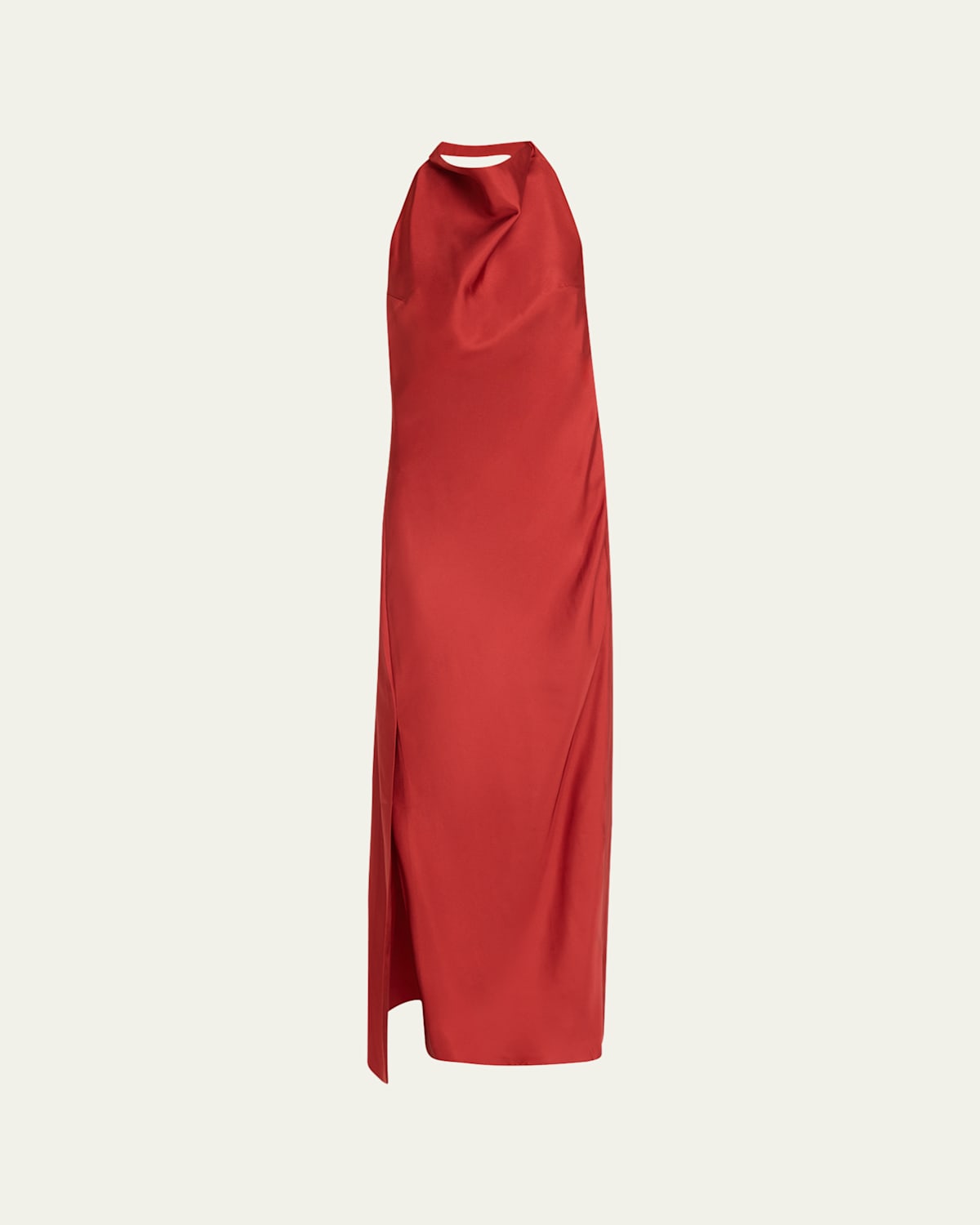 Draped Silk Open-Back Halter Dress