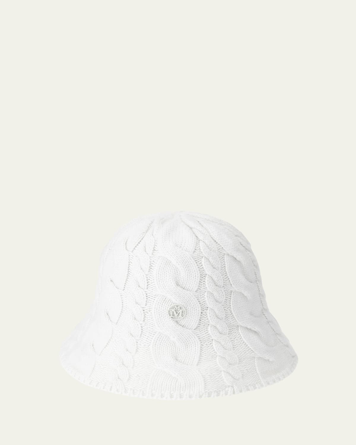 Maison Michel Clem White Cable Knit Cashmere Bucket Hat
