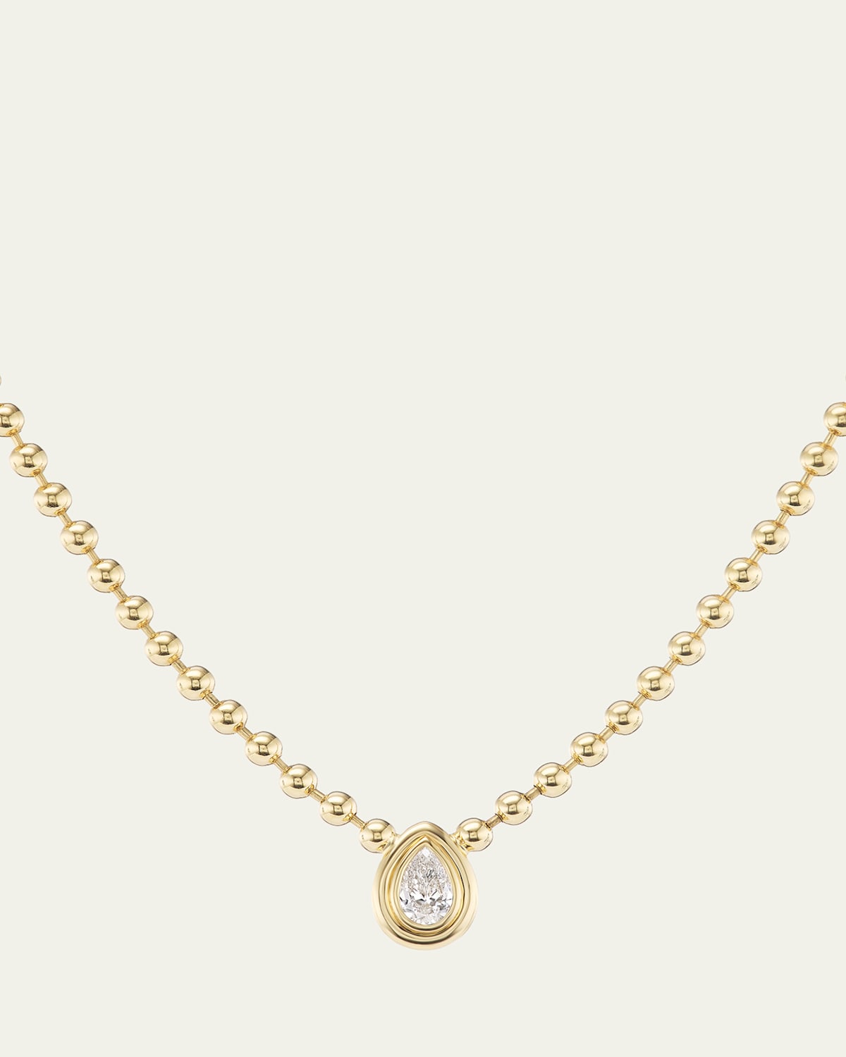 18K Gold Double Bubble Necklace with Pear Diamond