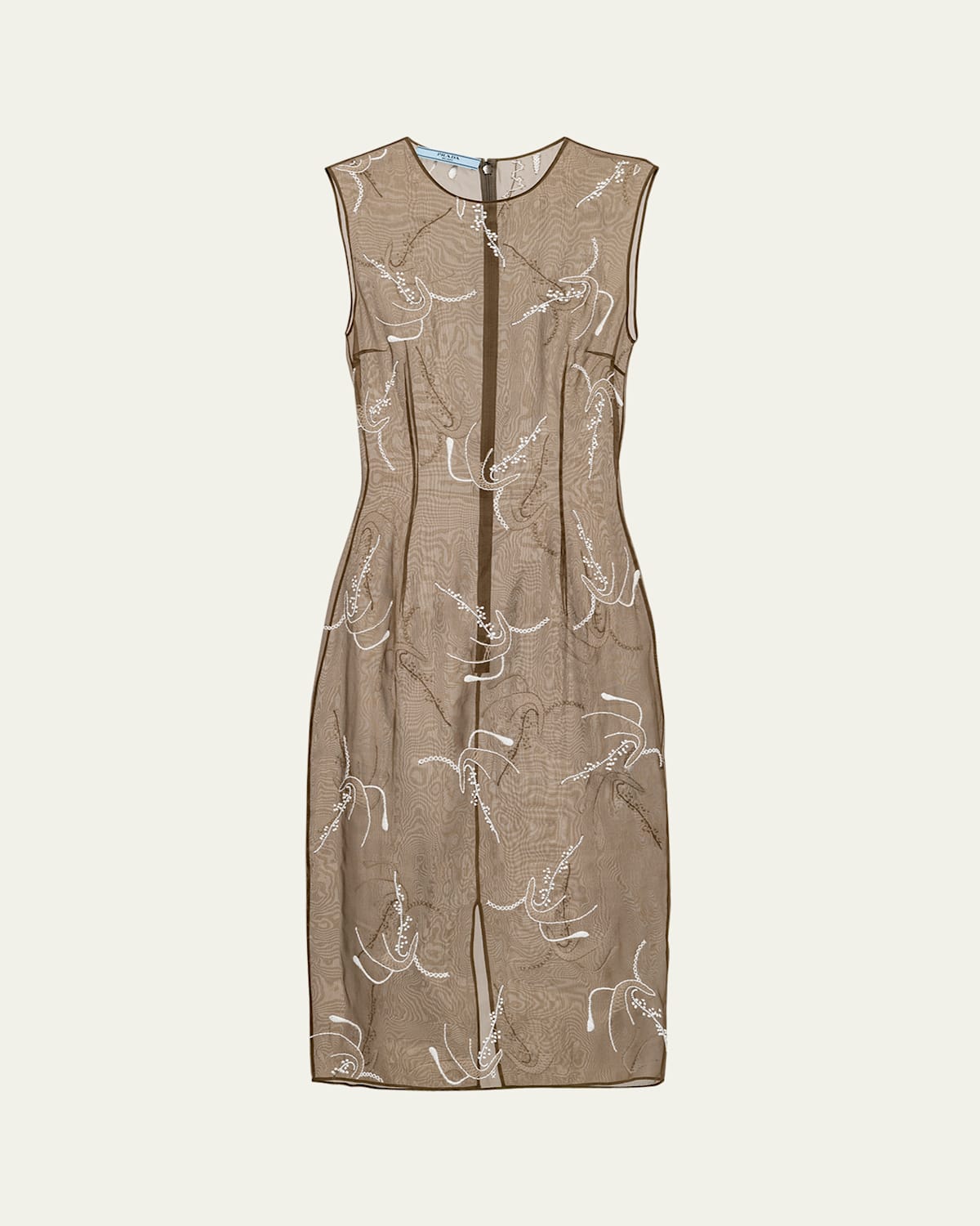 Prada Embroidered Sheer Silk Midi Dress In Mimetico
