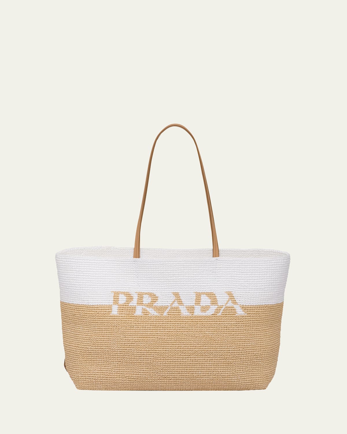 Prada Logo Two-tone Tote Bag In F0n86 Naturale Bianco