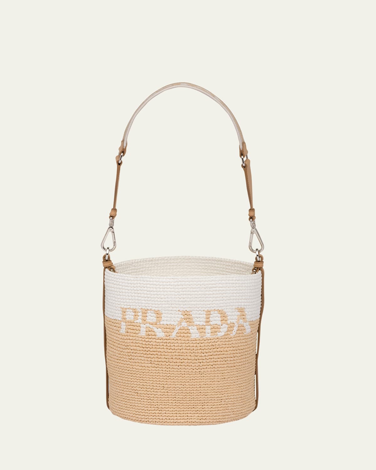 Prada Logo Two-tone Straw Bucket Bag In F0n86 Naturale Bianco