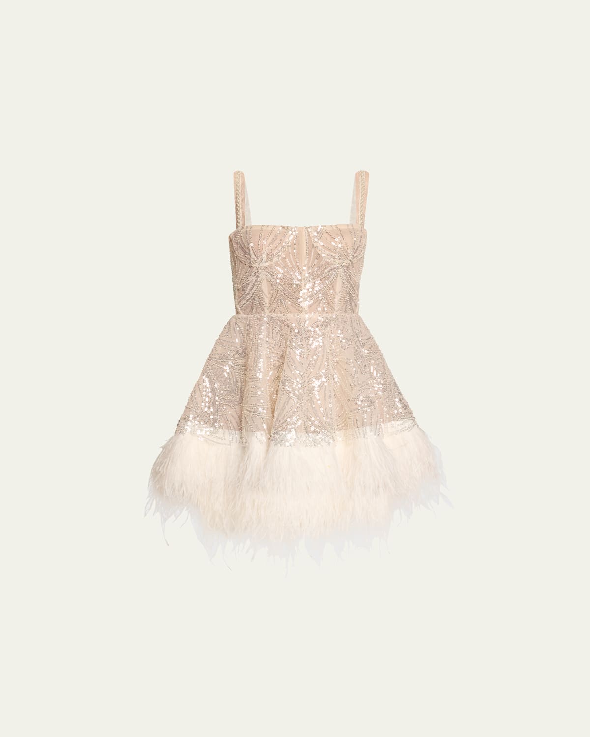 Mademoiselle Beaded Feather-Trim Mini Dress