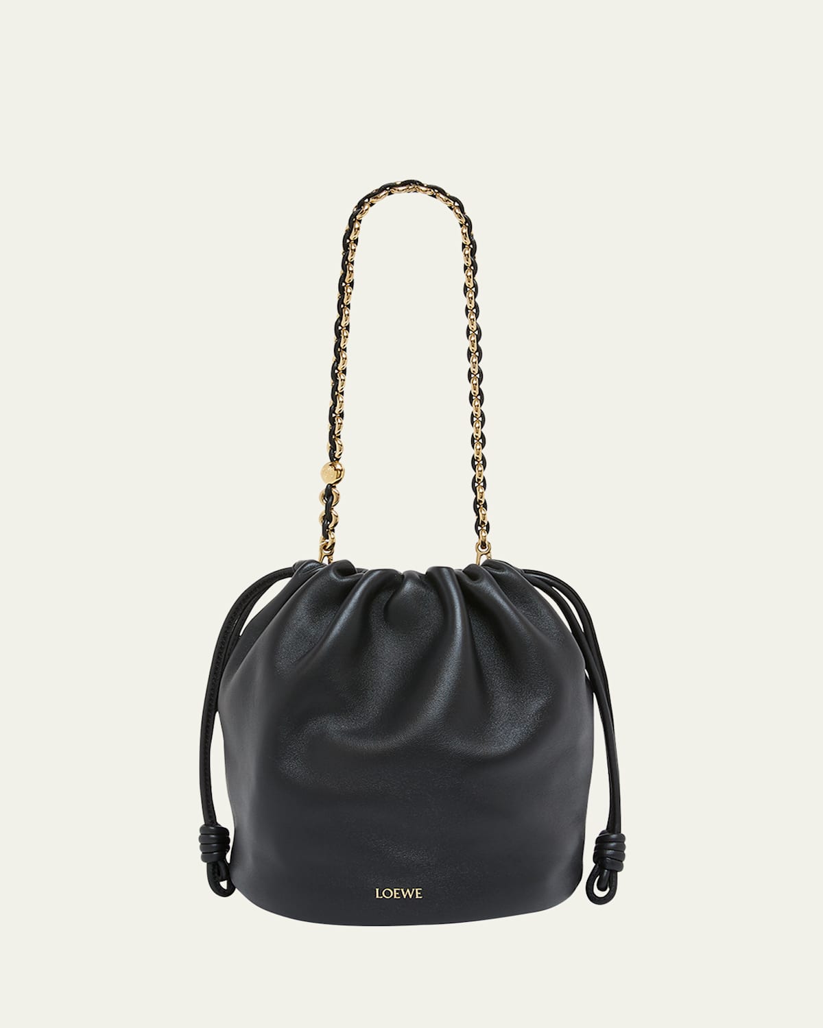 Shop Loewe X Paula's Ibiza Flamenco Bucket Bag In Napa Leather With Chain In Black