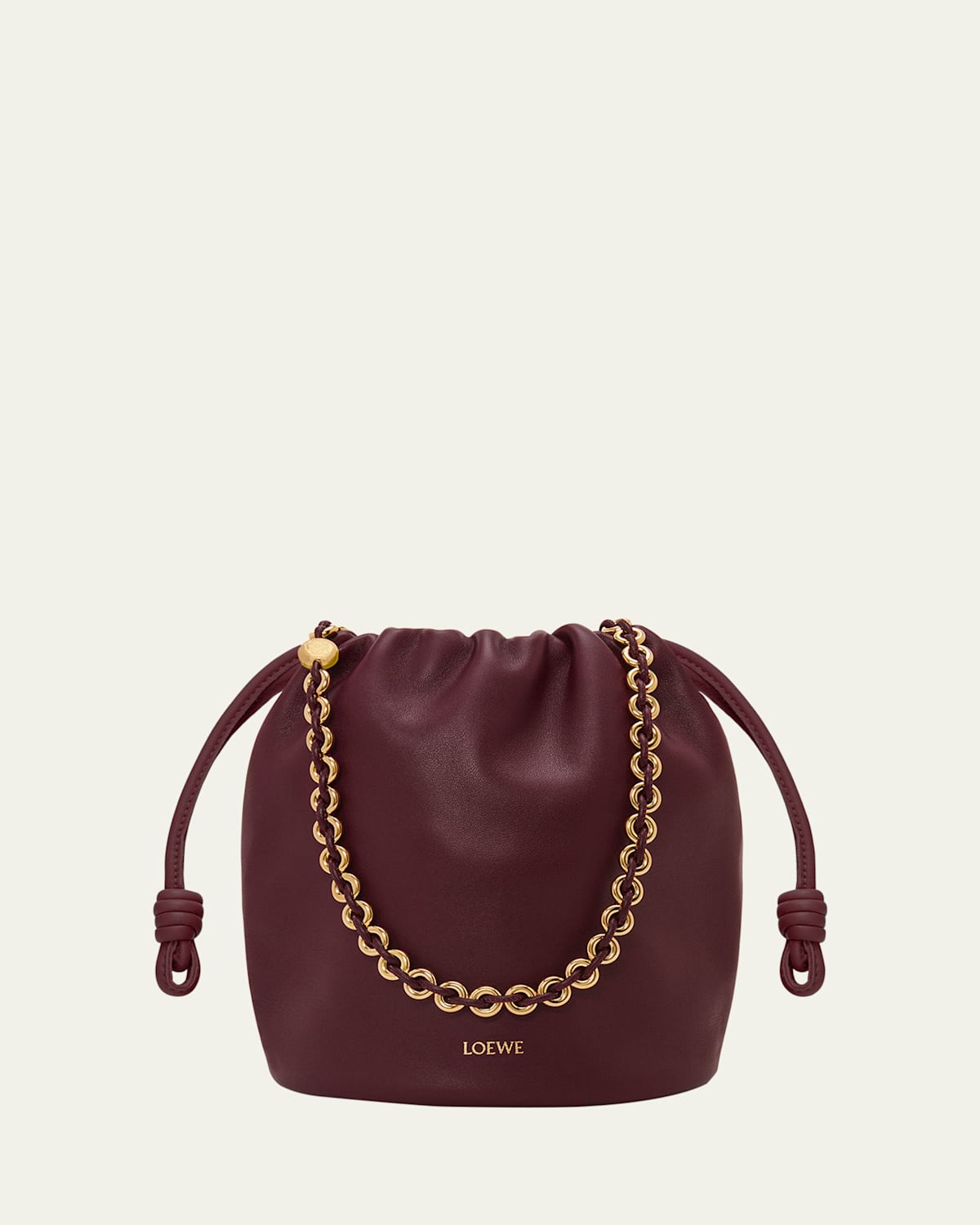 Shop Loewe X Paula's Ibiza Flamenco Bucket Bag In Napa Leather With Chain In 7240 Dark Burgundy