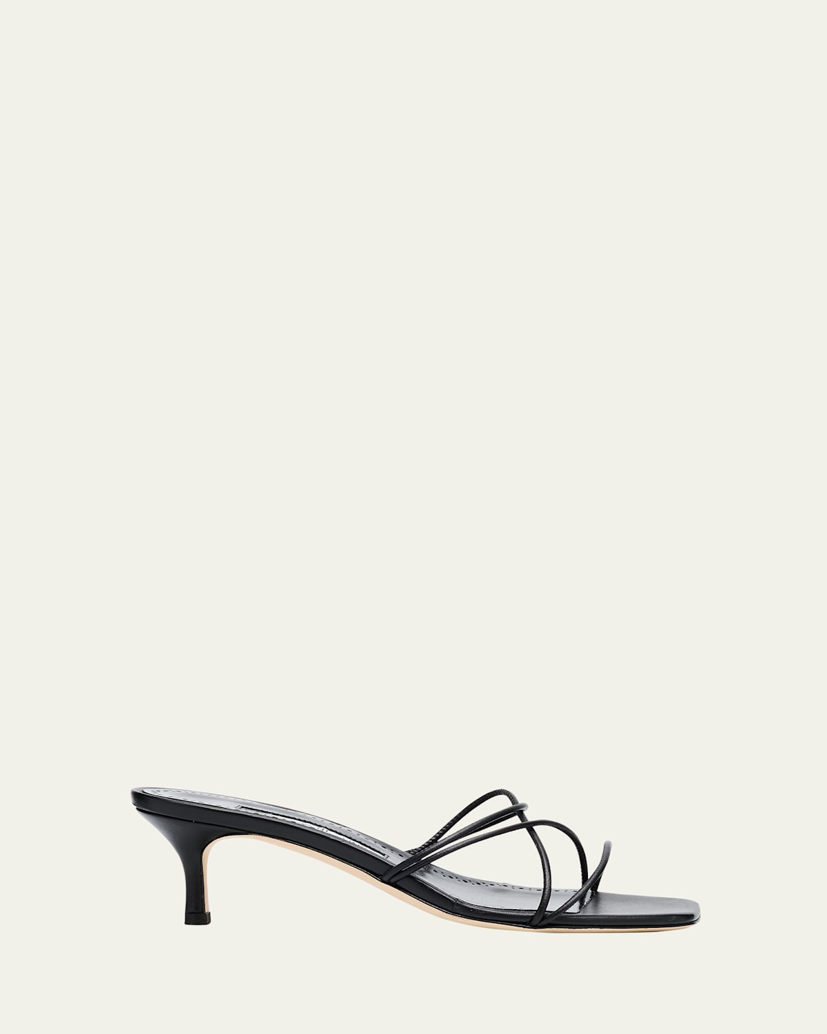 Strappy Leather Kitten-Heel Mule Sandals