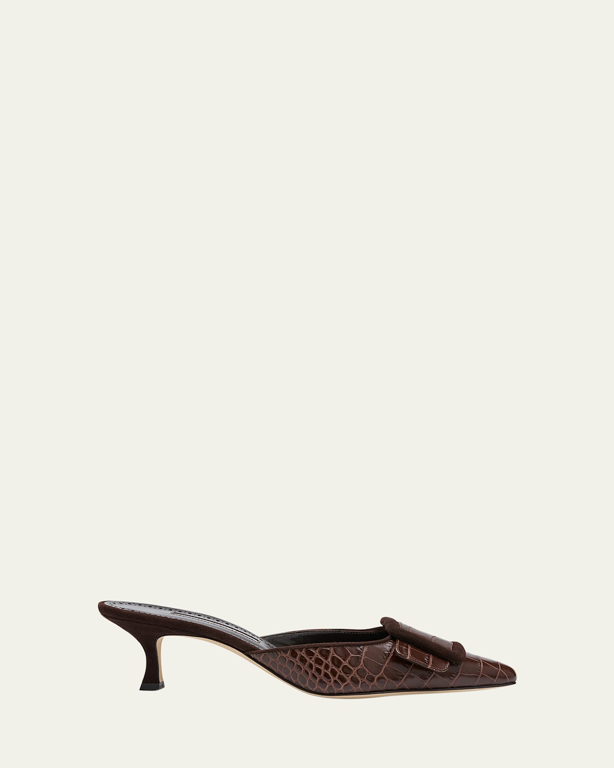 Manolo Blahnik Bow Detail Croc-effect Leather Pumps In Dark Brown