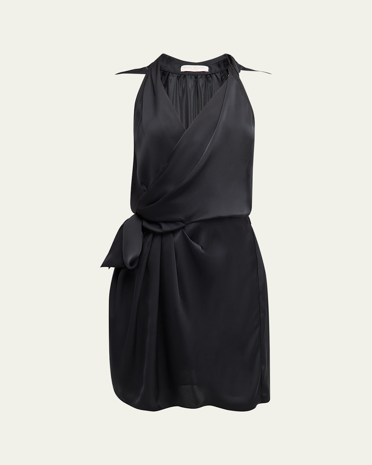 Shop Ramy Brook Nettie Satin Wrap Mini Dress In Black