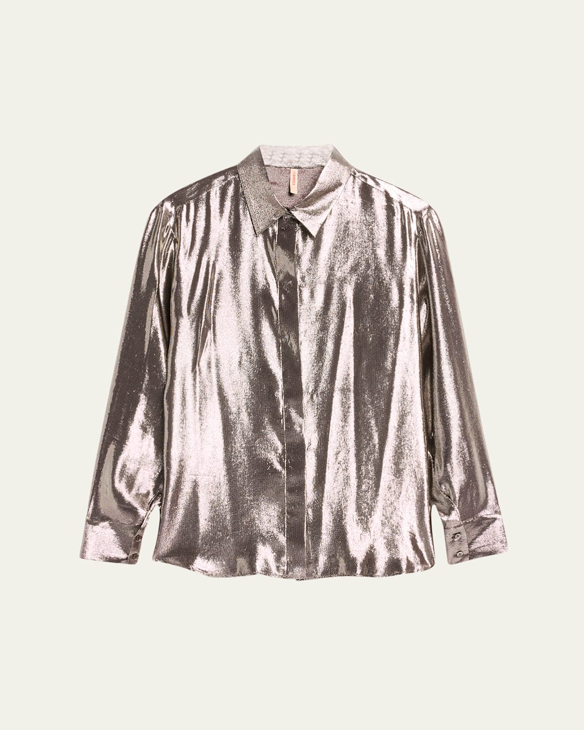 Jane Button Down Shiny Silk Metallic Blouse