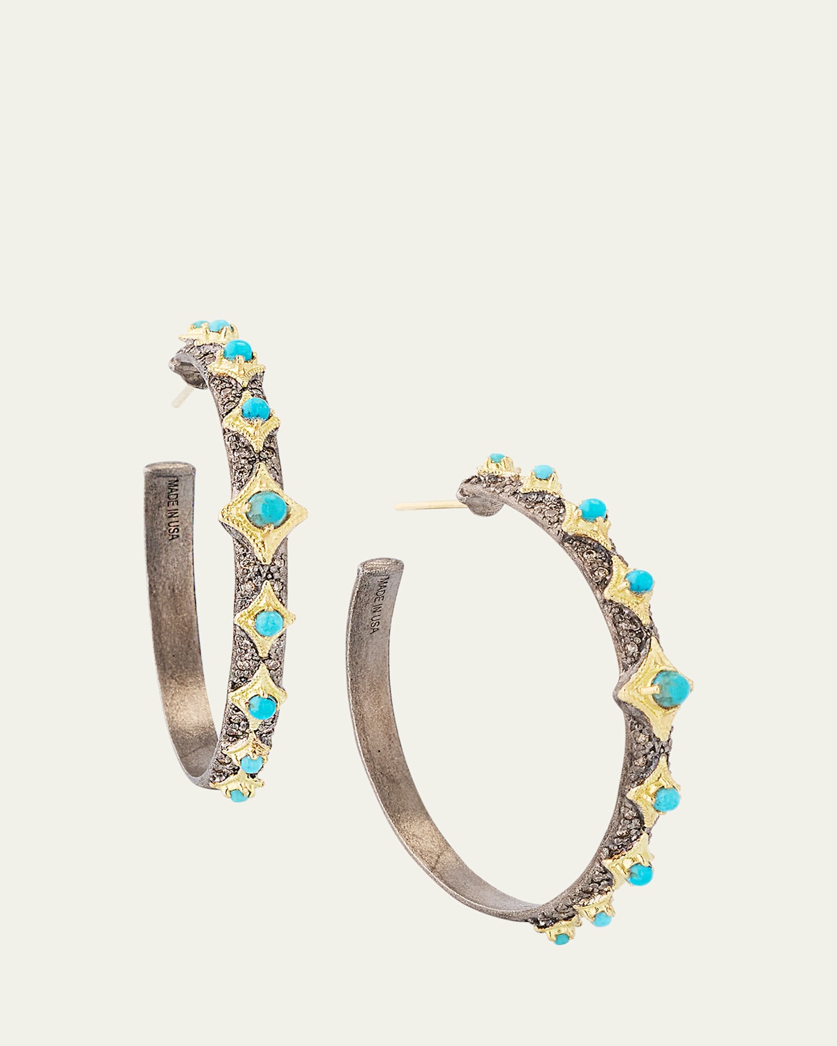 Alternating Turquoise Crivelli Hoop Earrings