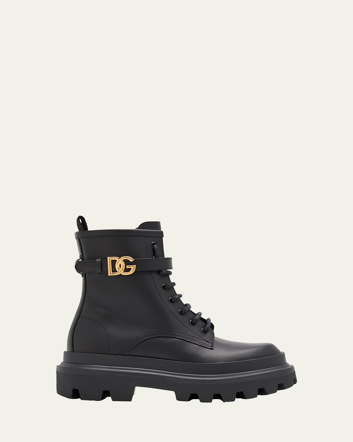 Dolce & Gabbana Leather Dg Lace-up Ranger Booties In Nero