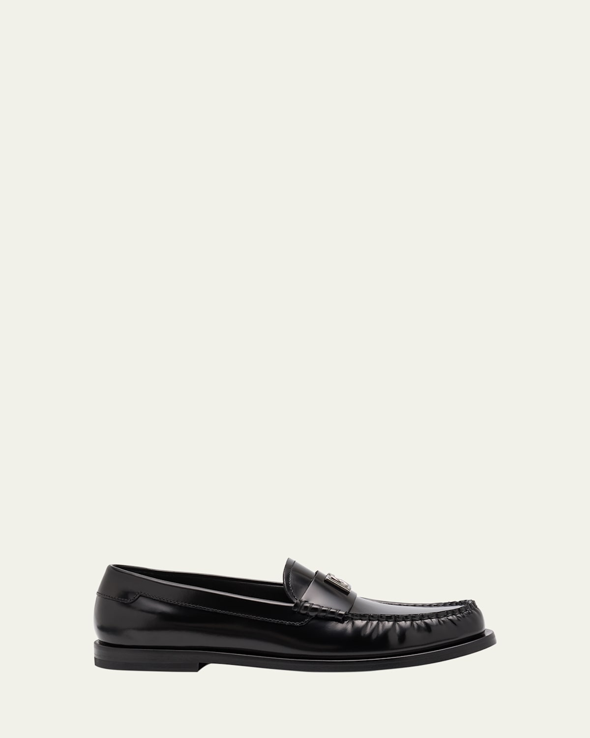 Dolce & Gabbana Dg Medallion Leather Classic Loafers In Nero