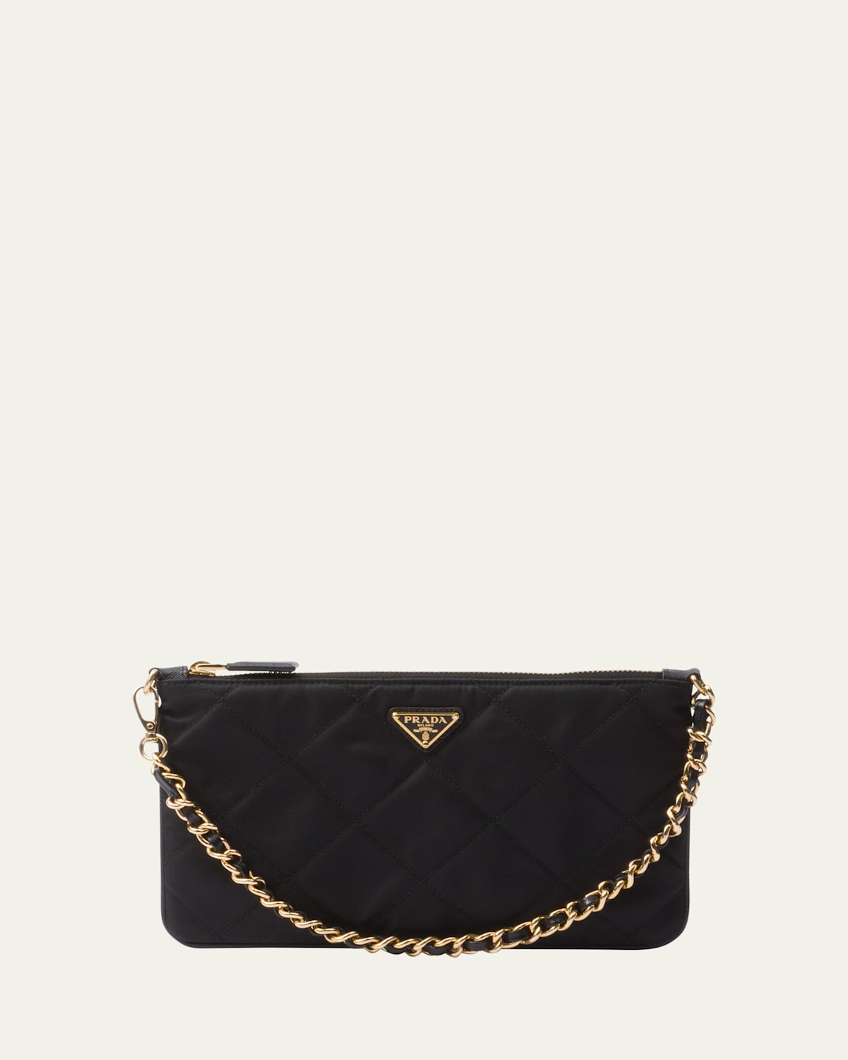 Prada Re-nylon Mini Quilted Pouch Clutch Bag In Black