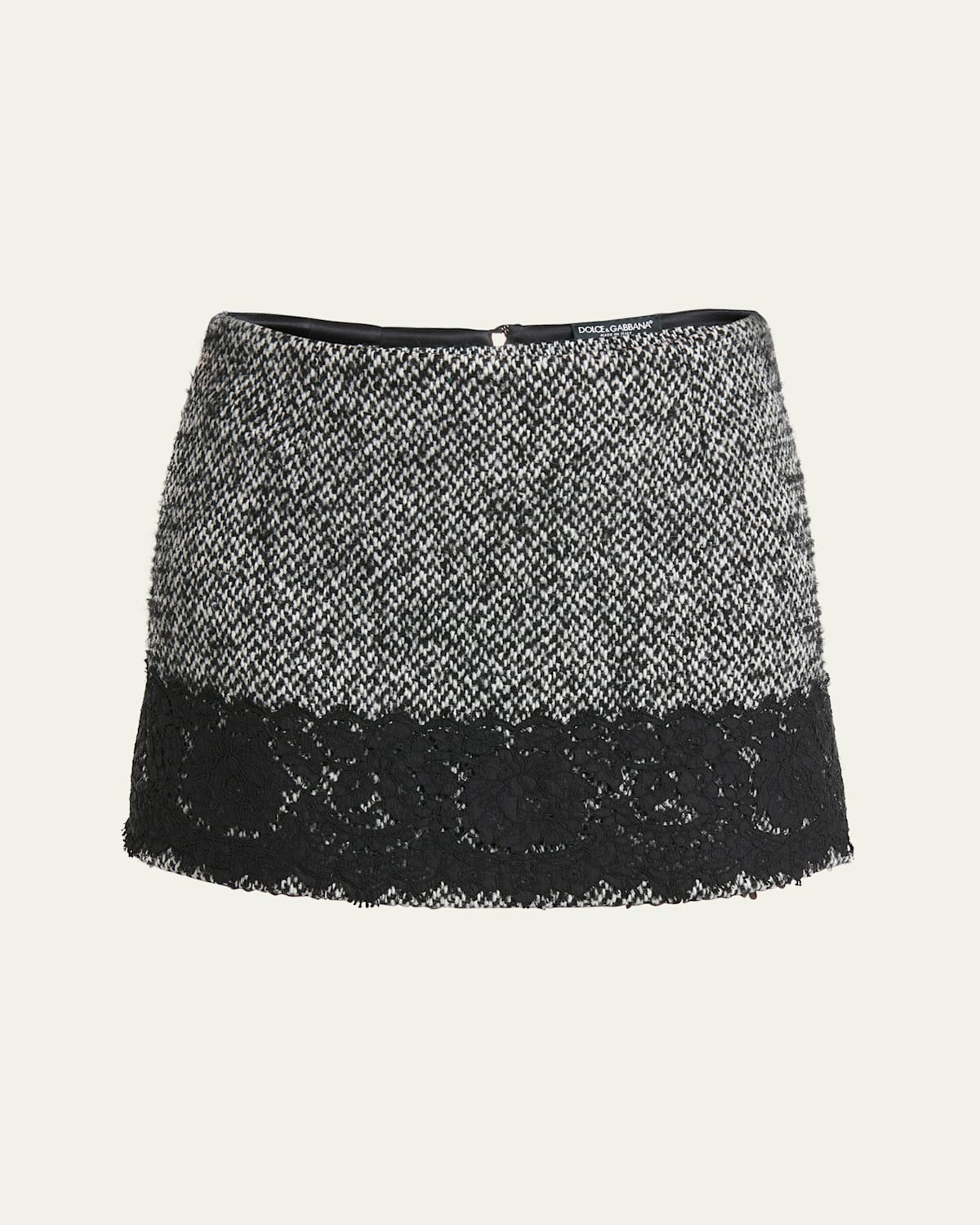 Dolce & Gabbana Short Skirt With Lace Insert In Black White Chalk