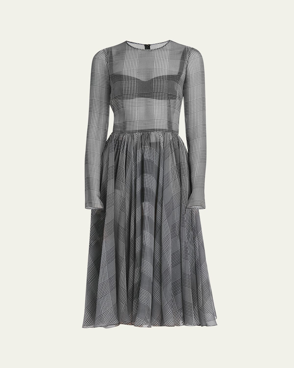 Dolce & Gabbana Prince Of Wales Printed Silk Chiffon Midi Dress In Black