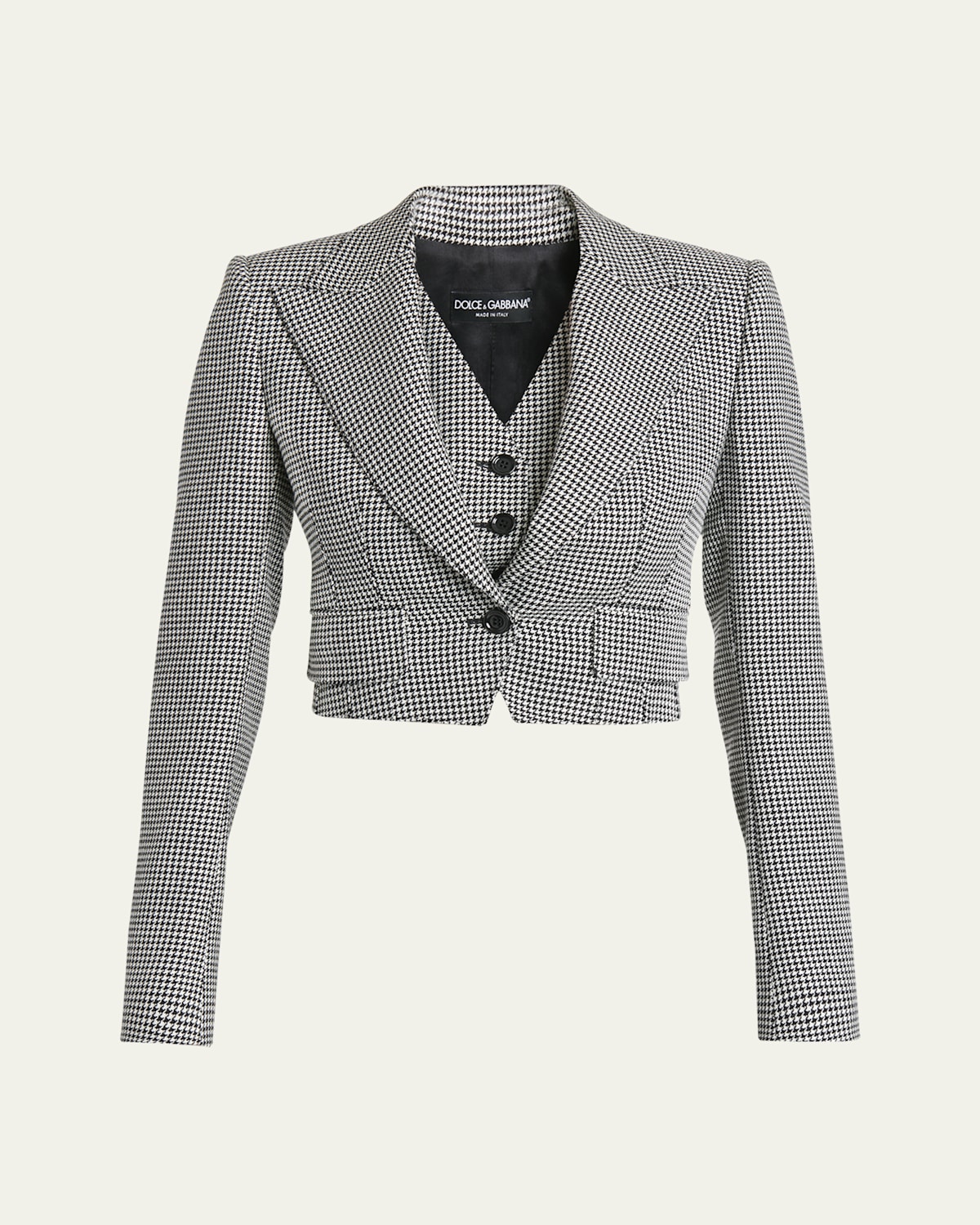 Dolce & Gabbana Wool Pied De Poule Cropped Jacket In Black