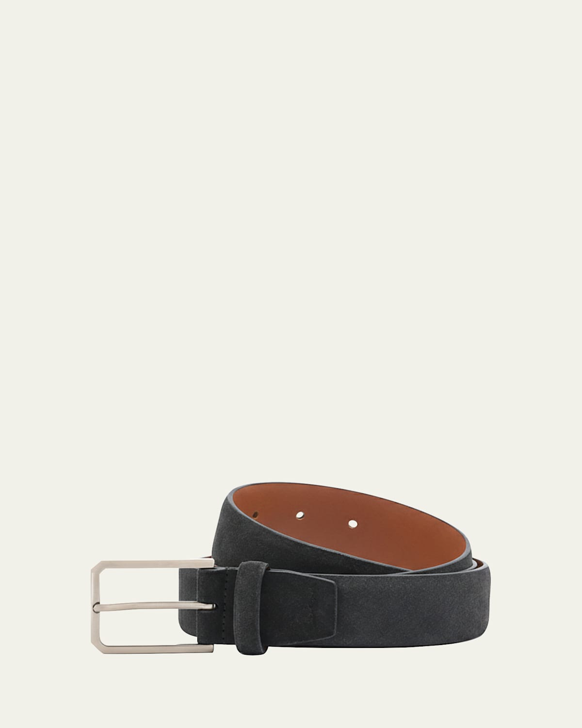 Santoni Men's Square-buckle Suede Belt In Brown