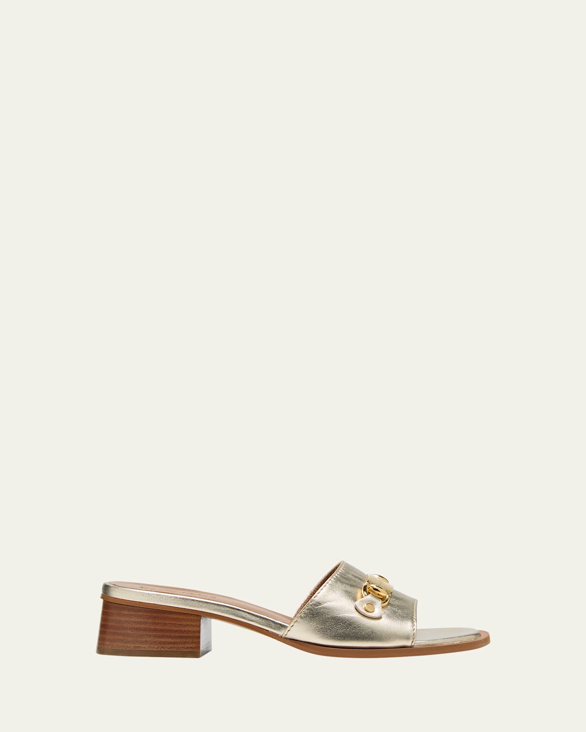 Metallic Leather Chain Mule Sandals